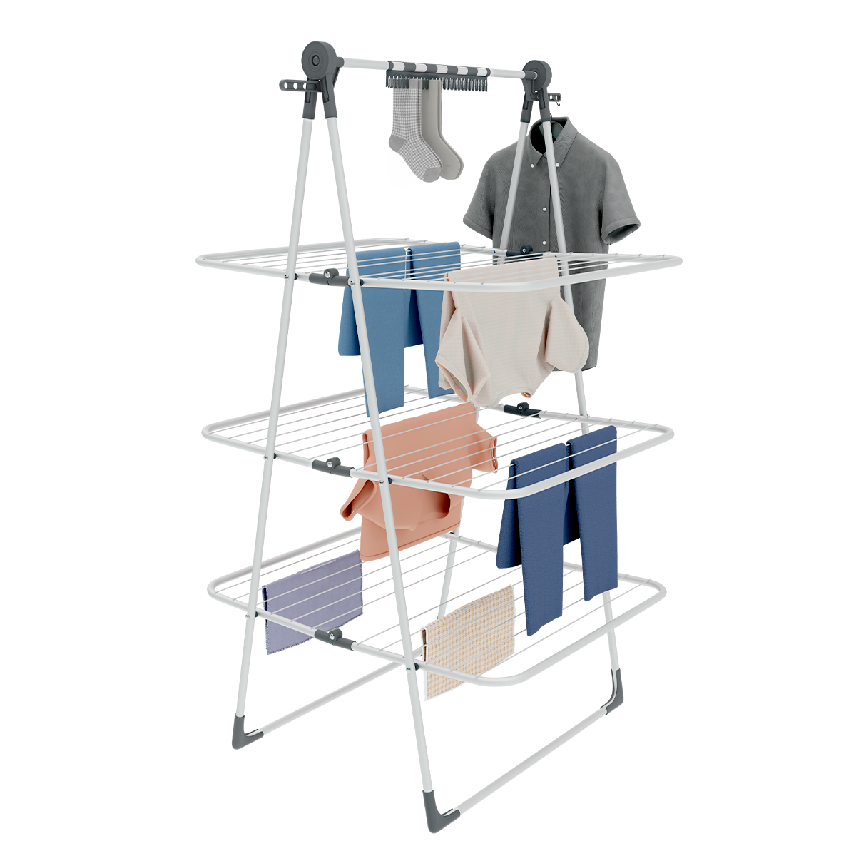 KNIGHT 3‑Tier Clothes Airer – 30m Drying Space, White Grey
