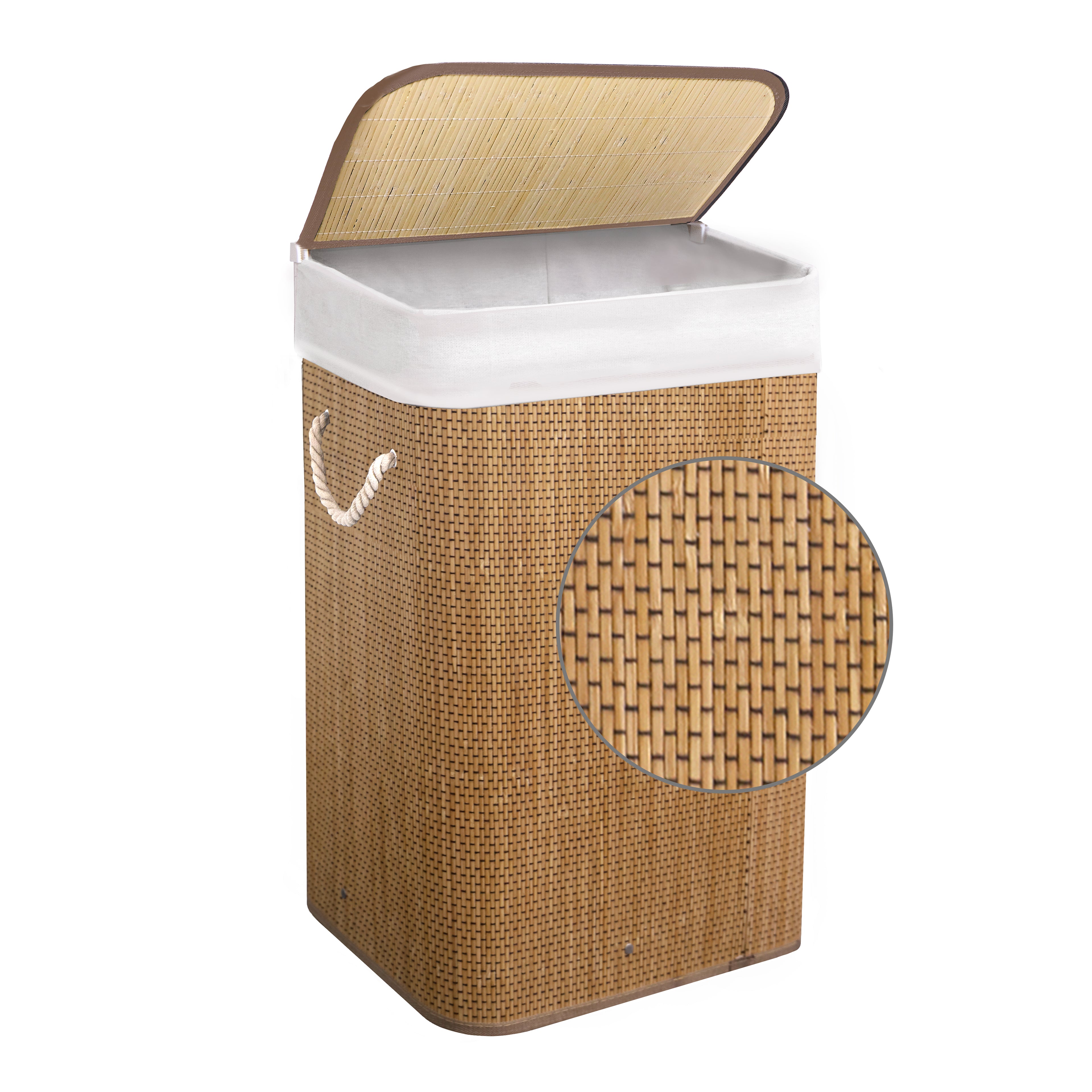 KNIGHT Bamboo Laundry Basket, 72L Laundry Hamper with Removable Washable Lining – Dark Natural