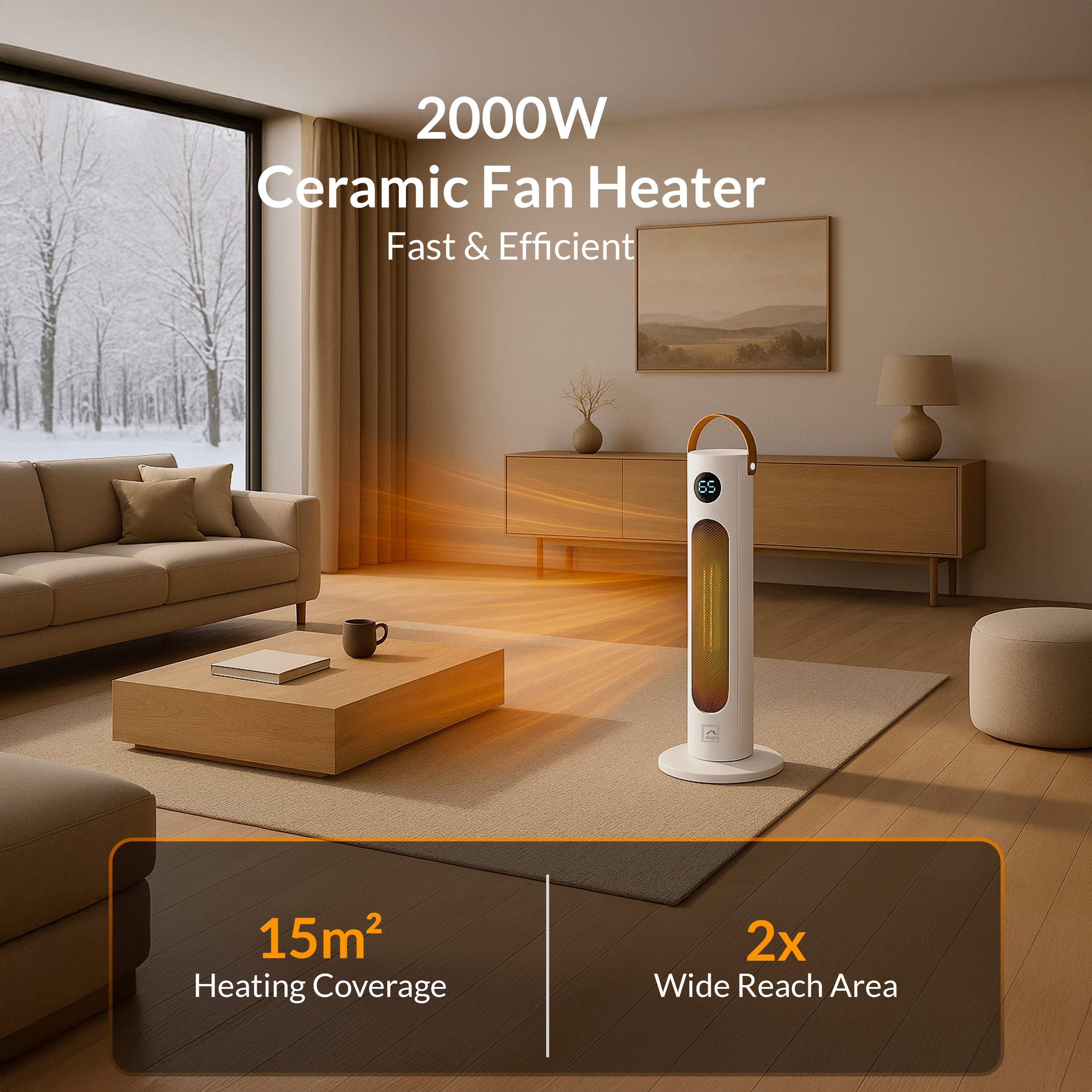 KNIGHT Electric Heater 2000W – Portable Ceramic Fan Heater