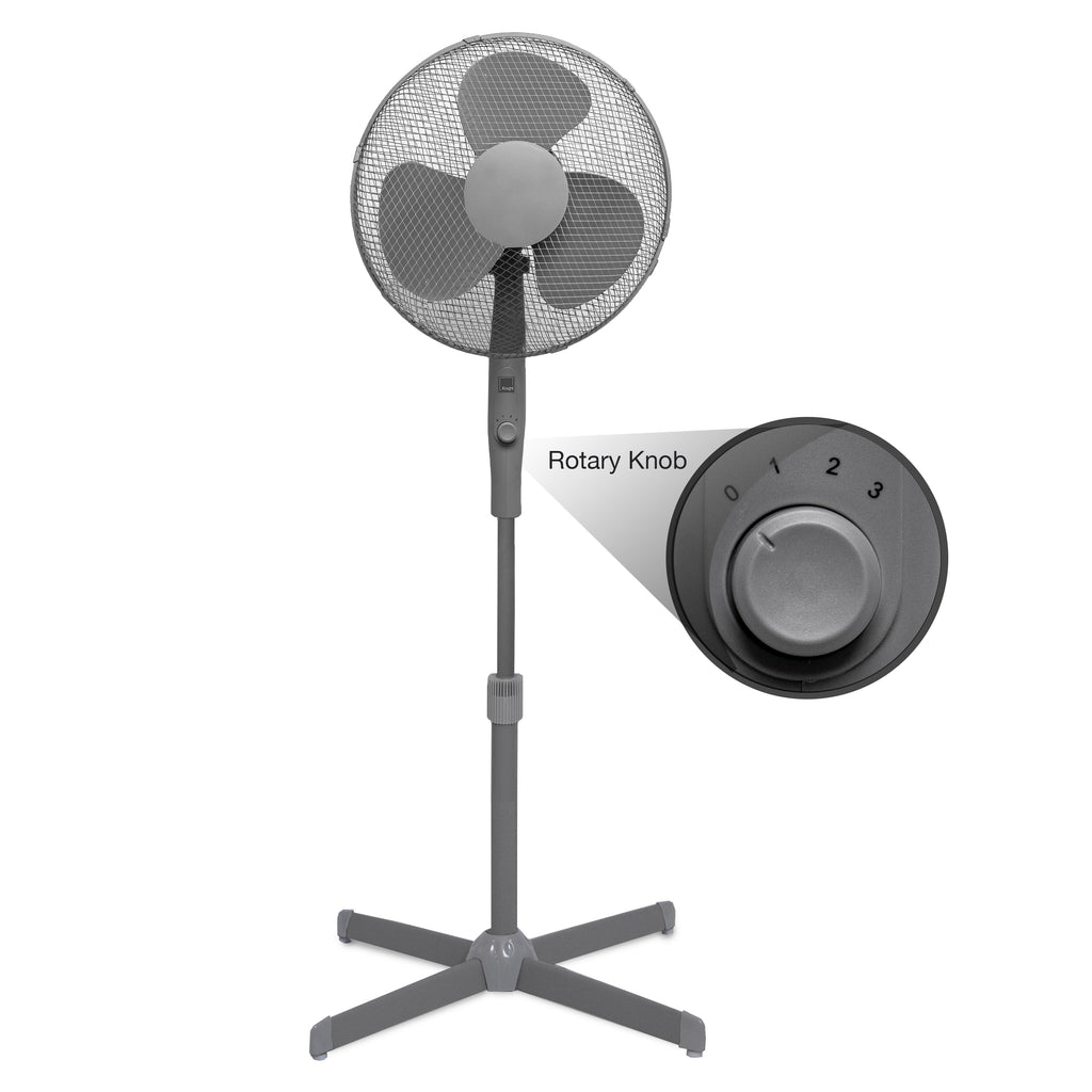 KNIGHT 16" Matt Finish Fan with 4‑Position Rotary Control – Grey