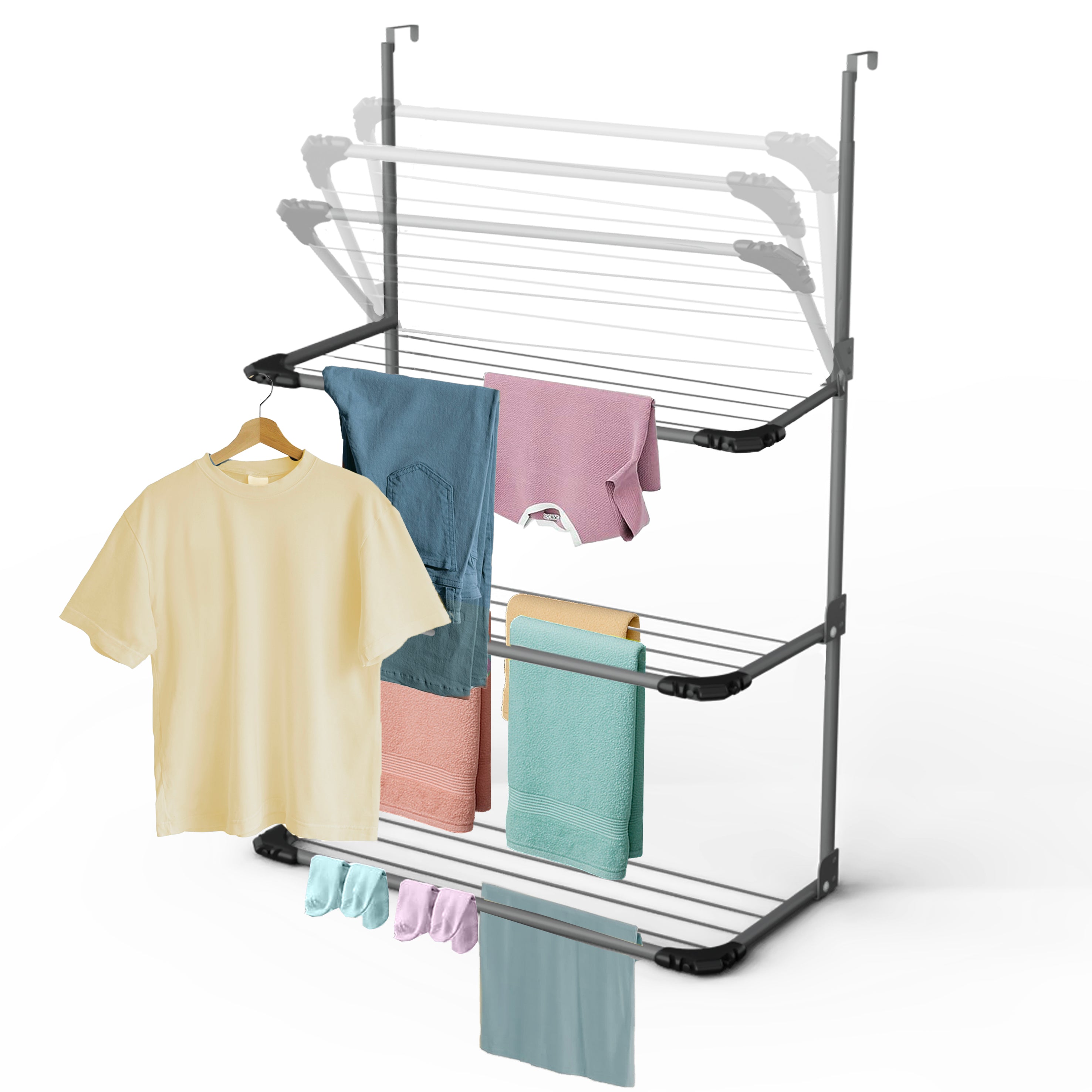 Knight 3-Tier Over The Door Clothes Airer-Grey