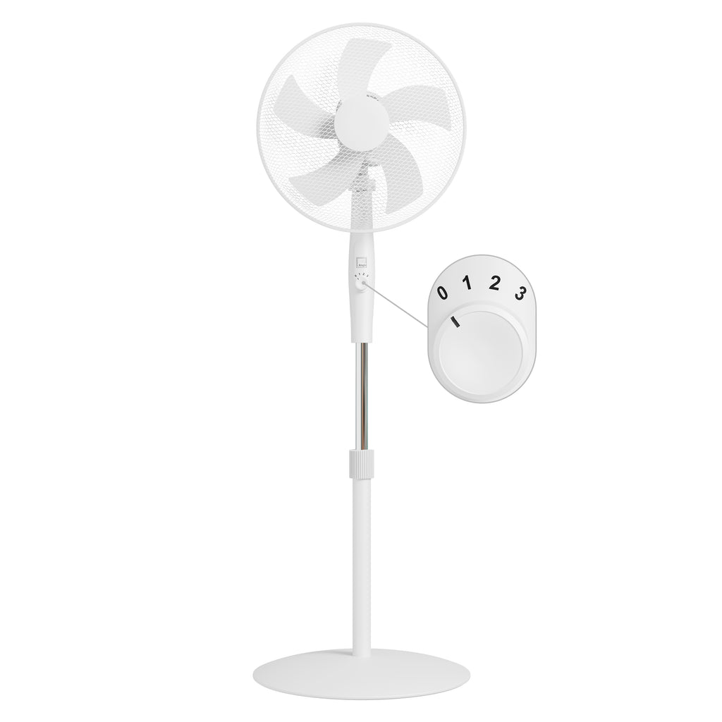 KNIGHT 16" Pedestal Stand Fan with Rotary Knob – White