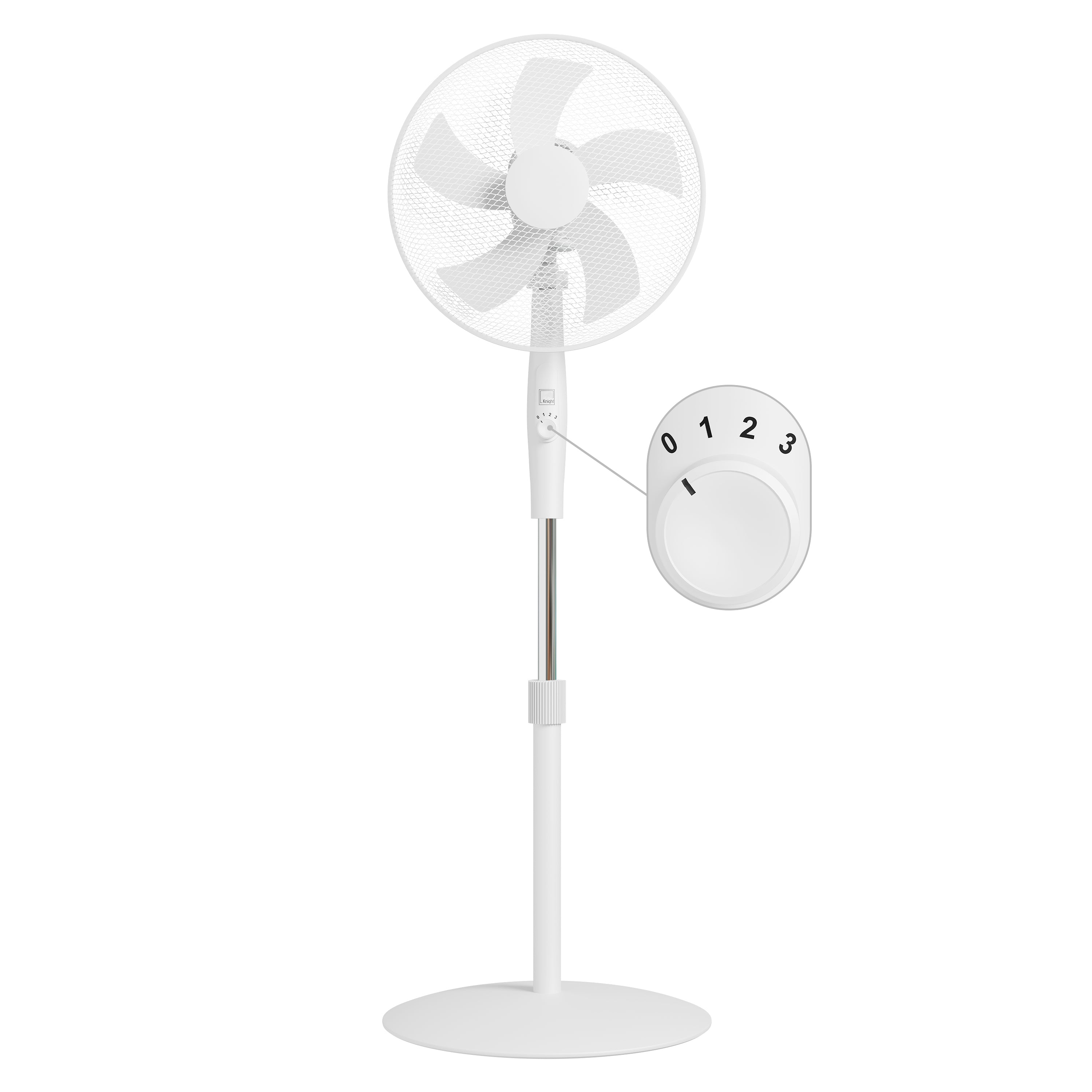 KNIGHT 16" Pedestal Stand Fan with Rotary Knob – White