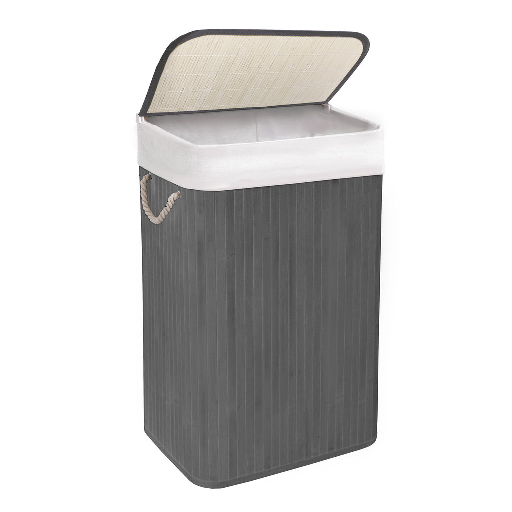 KNIGHT Bamboo Laundry Basket, 72L Laundry Hamper with Removable Washable Lining – Grey