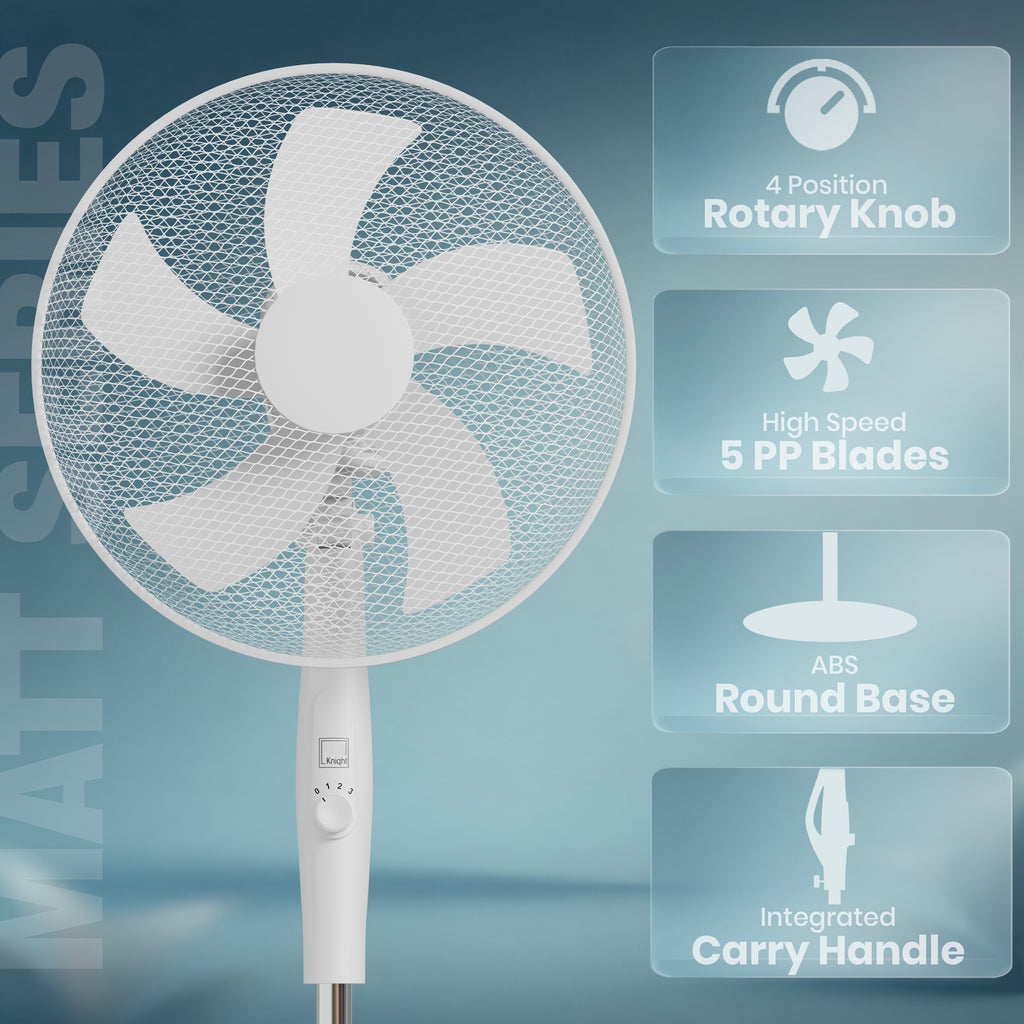 KNIGHT 16" Pedestal Stand Fan with Rotary Knob – White