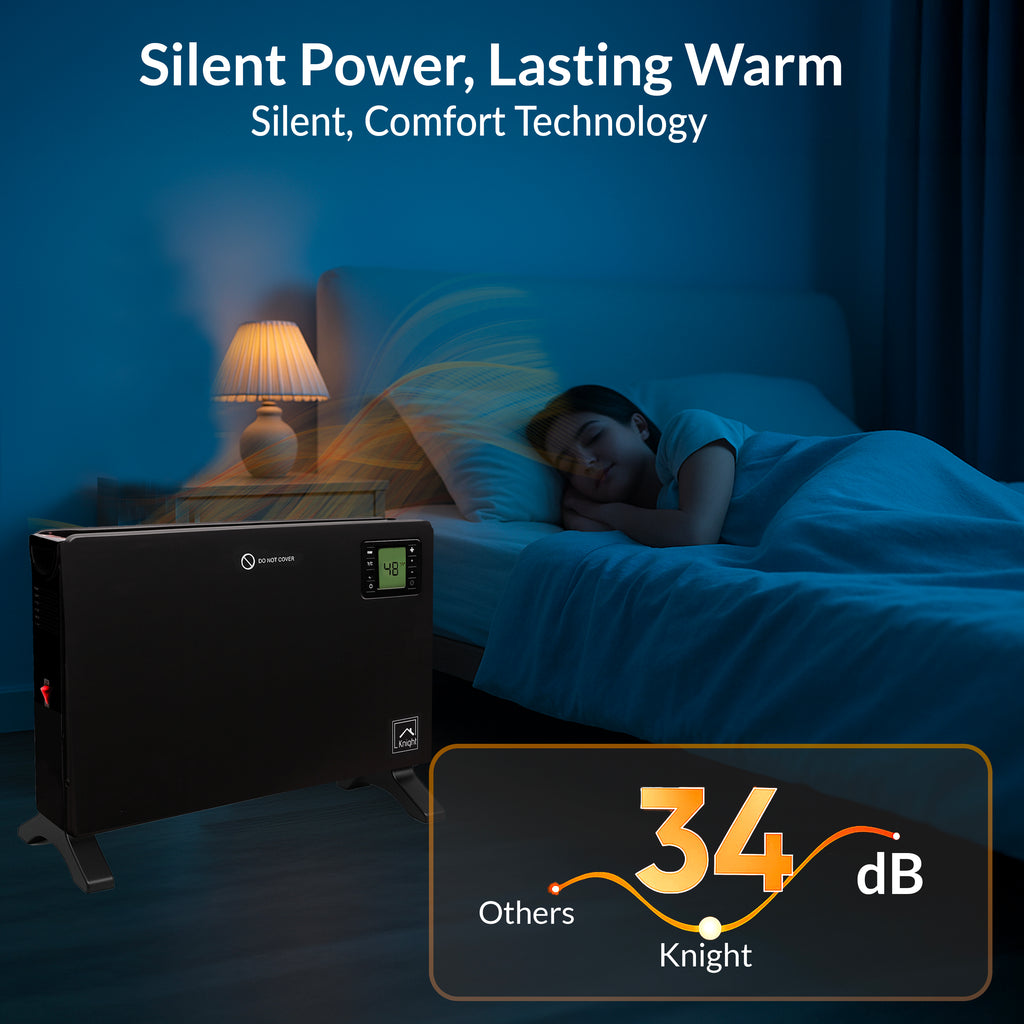 Knight Convector Heater with Remote Control & Timer, Turbo Fan, Freestanding Floor Heater with LED Display, Touch Control Panel, Overheat Protection & Carry Handles – Matt Black