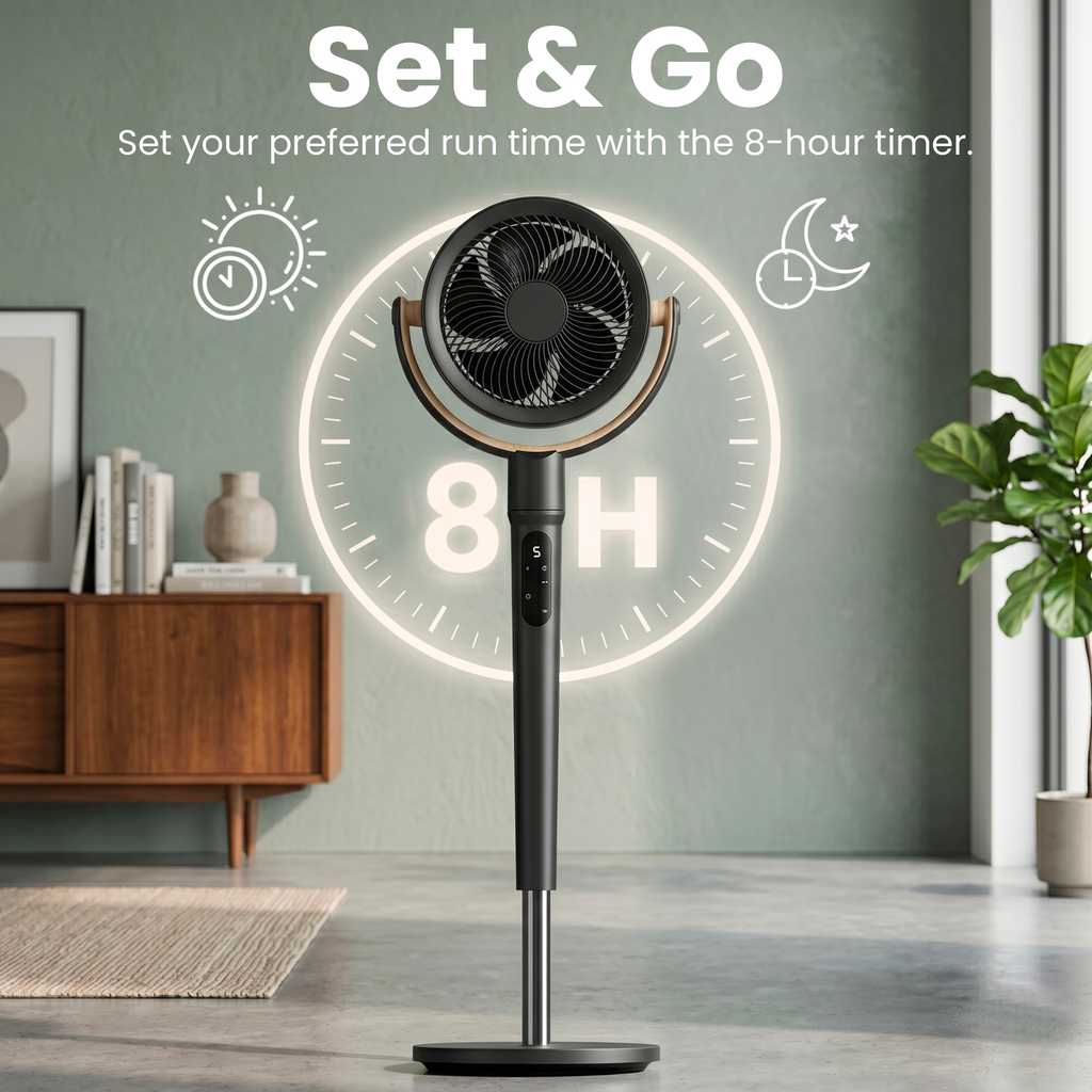 Knight AirFlex 360º Cooling Pedestal Fan with Remote Control 45” Silent DC Motor Floor Fan 8 Wind Speed 8 Hours Timer 120º Vertical & Horizontal Dual Oscillation Adjustable Height Fan for Bedroom [Energy Class A+++]