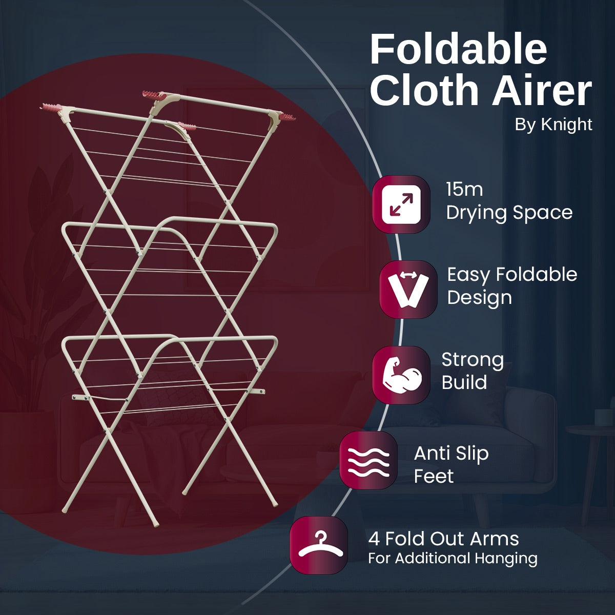 3 Tier Clothes Airer – Foldable Outdoor & Indoor  Drying Rack (Ivory) | KNIGHT