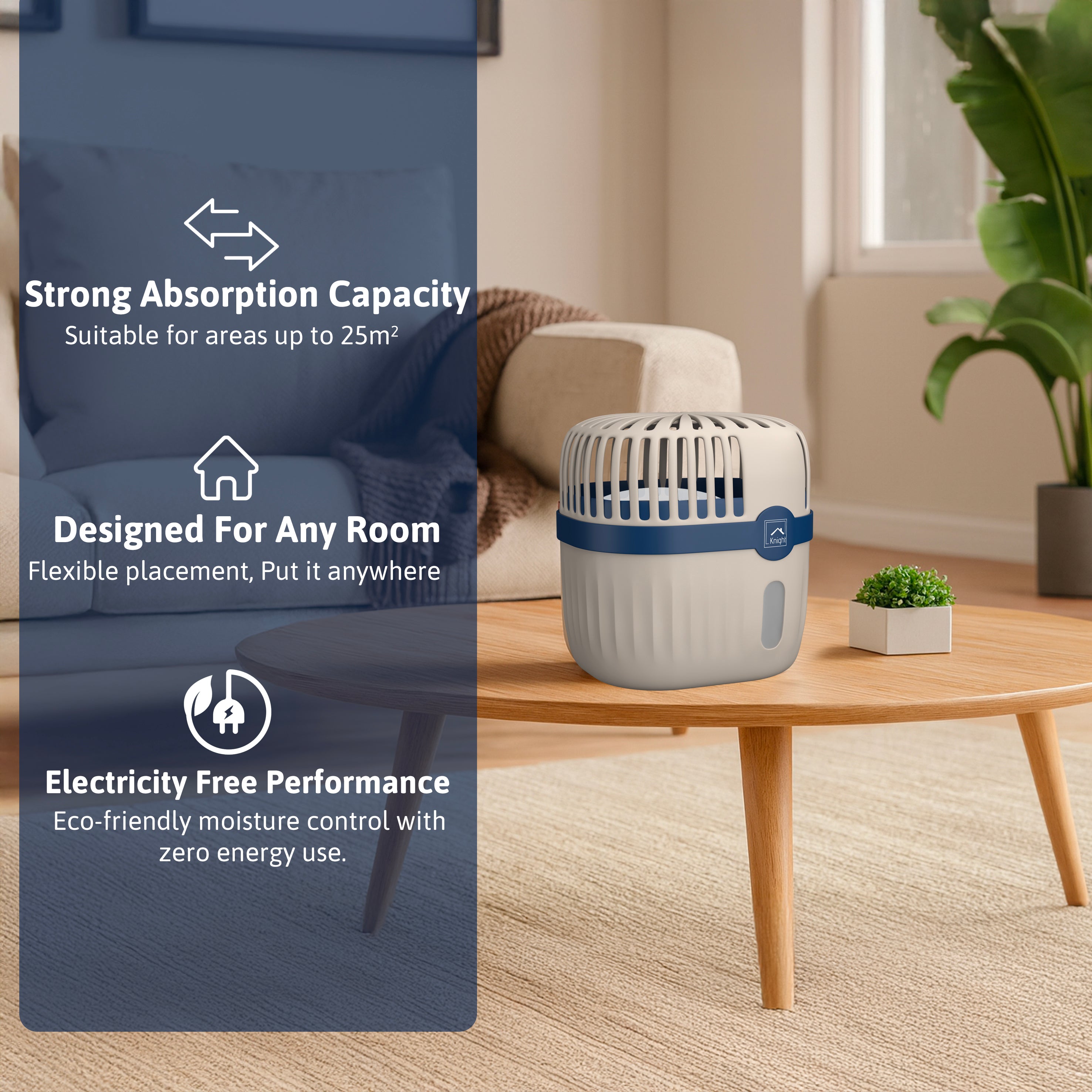702844-KNIGHT Refillable & Reusable Dehumidifier, 360º Moisture Absorber- Blue