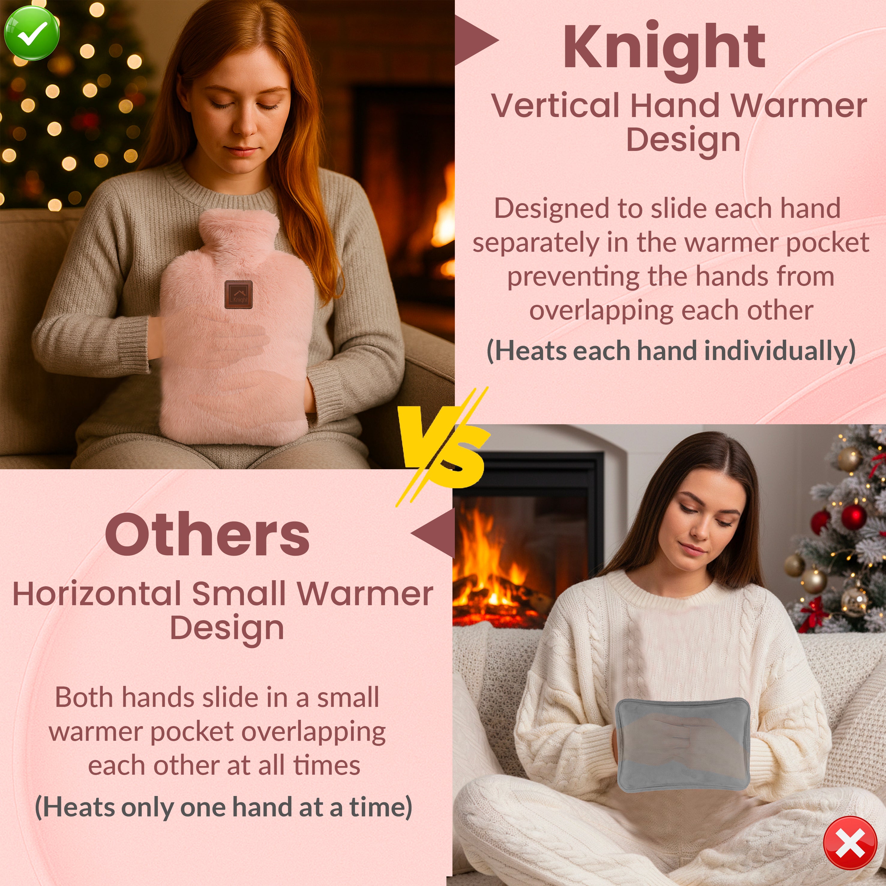 KNIGHT Rechargeable Hot Water Bottle with Charger – Pink