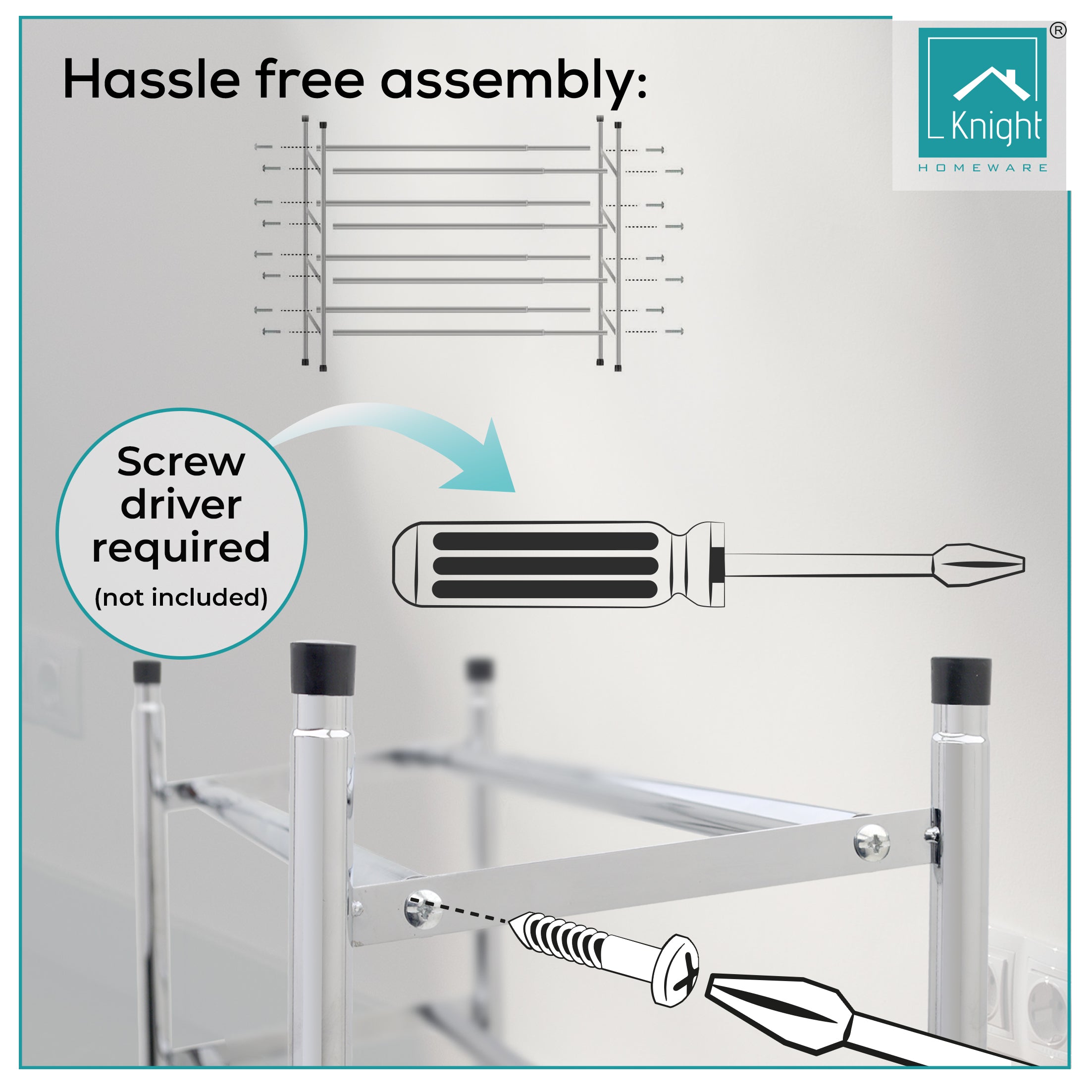 Knight 4 Tier Extendable Shoe Rack | Stackable Shoe Storage Holds 24 Pairs of Shoes | Adjustable Shoe Organisers for Home, Office, Conservatory, Hall | Chrome | 66(L) x113(H) x 23(W).