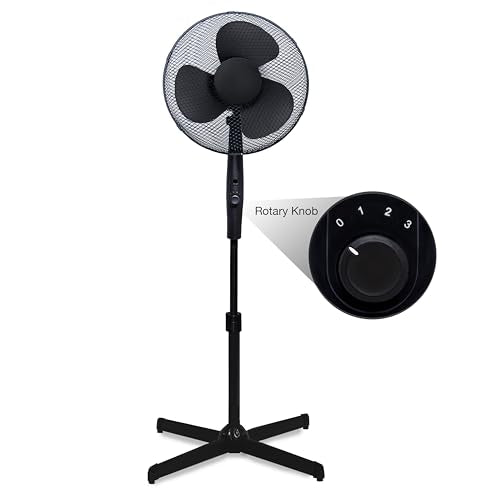 KNIGHT 16" Matt Finish Fan with 4‑Position Rotary Control – Black