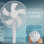 KNIGHT 16" Pedestal Stand Fan with Rotary Knob – White