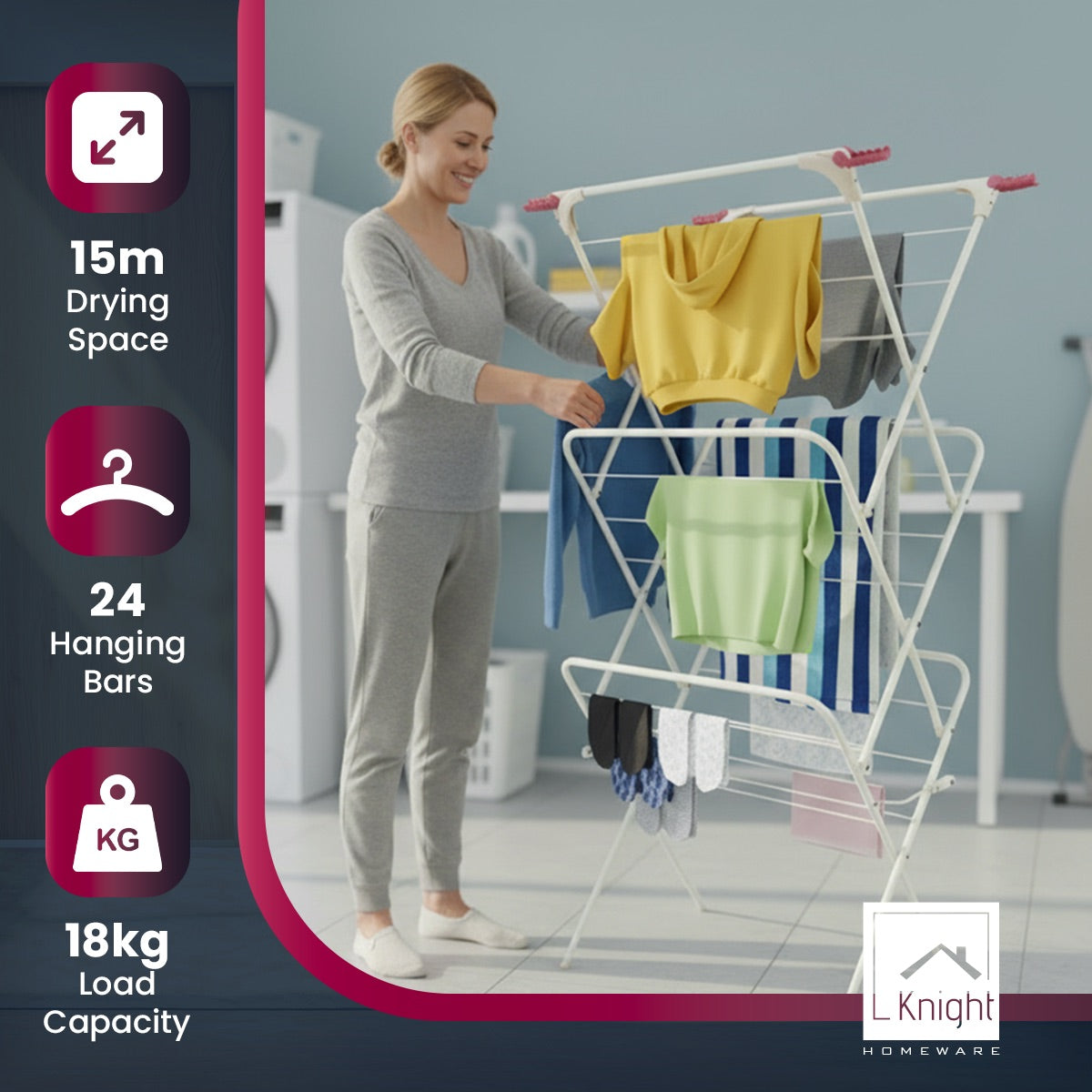 3 Tier Clothes Airer – Foldable Outdoor & Indoor  Drying Rack (Ivory) | KNIGHT