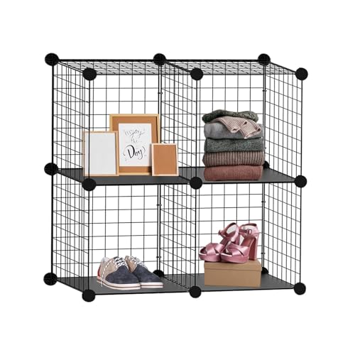 922662-KNIGHT Cube Interlocking Storage Rack with Metal Wire Storage Cube-Black