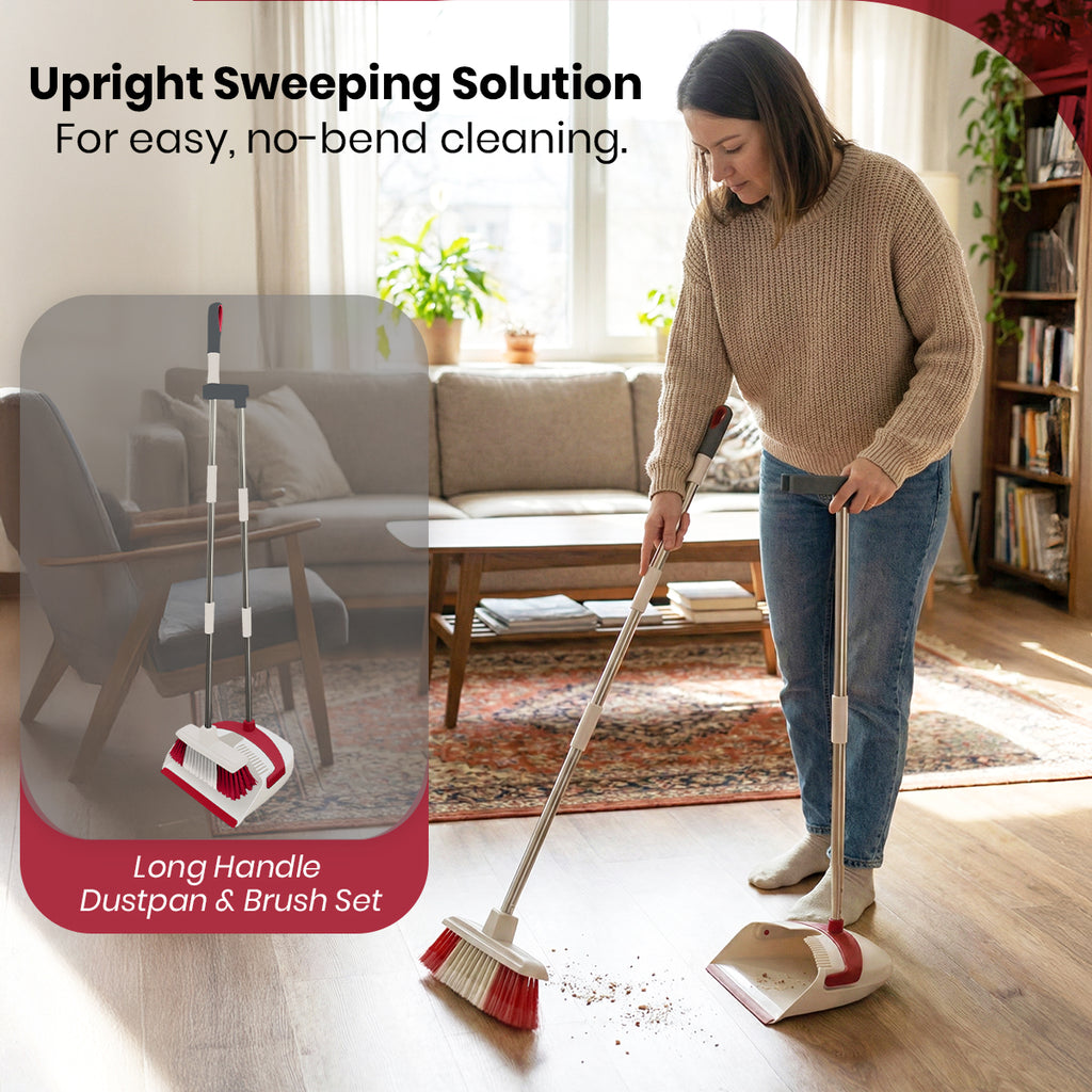 923805-KNIGHT All-in-one 5-Piece Household Cleaning Brush Set - Ivory/Red