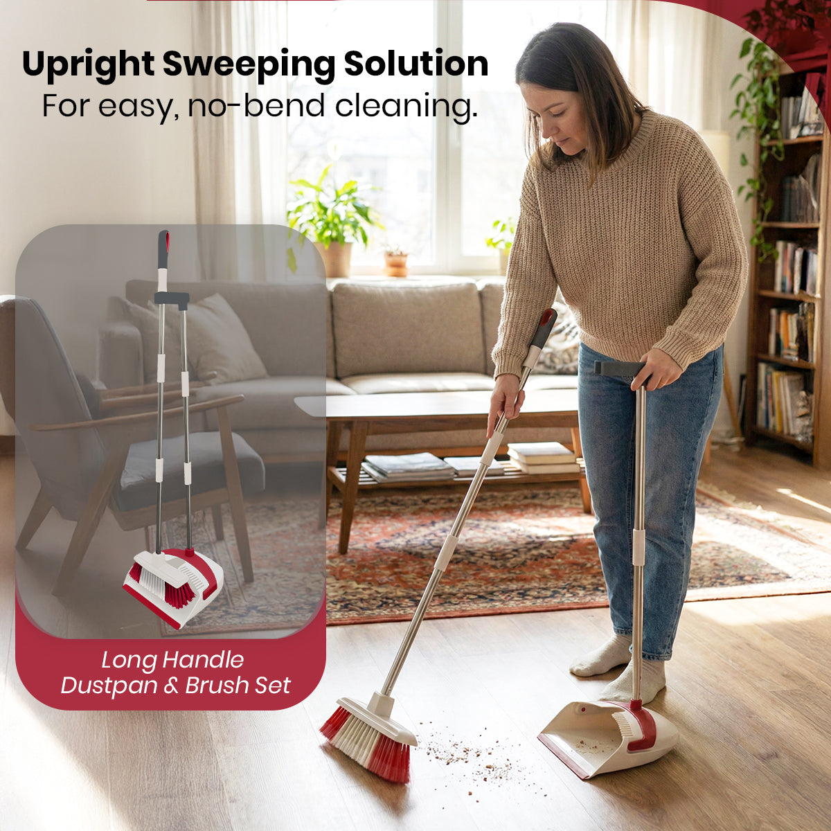 923805-KNIGHT All-in-one 5-Piece Household Cleaning Brush Set - Ivory/Red