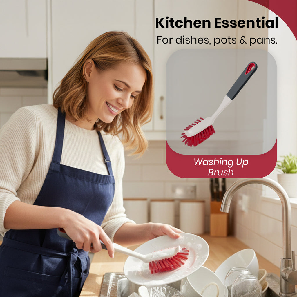 923805-KNIGHT All-in-one 5-Piece Household Cleaning Brush Set - Ivory/Red