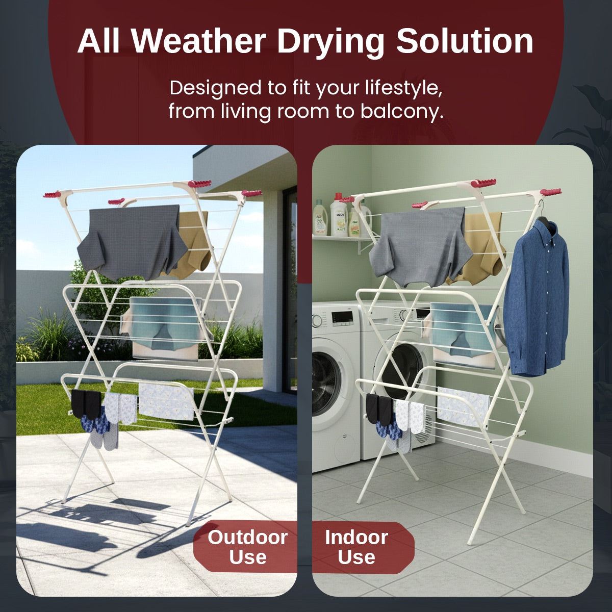 3 Tier Clothes Airer – Foldable Outdoor & Indoor  Drying Rack (Ivory) | KNIGHT