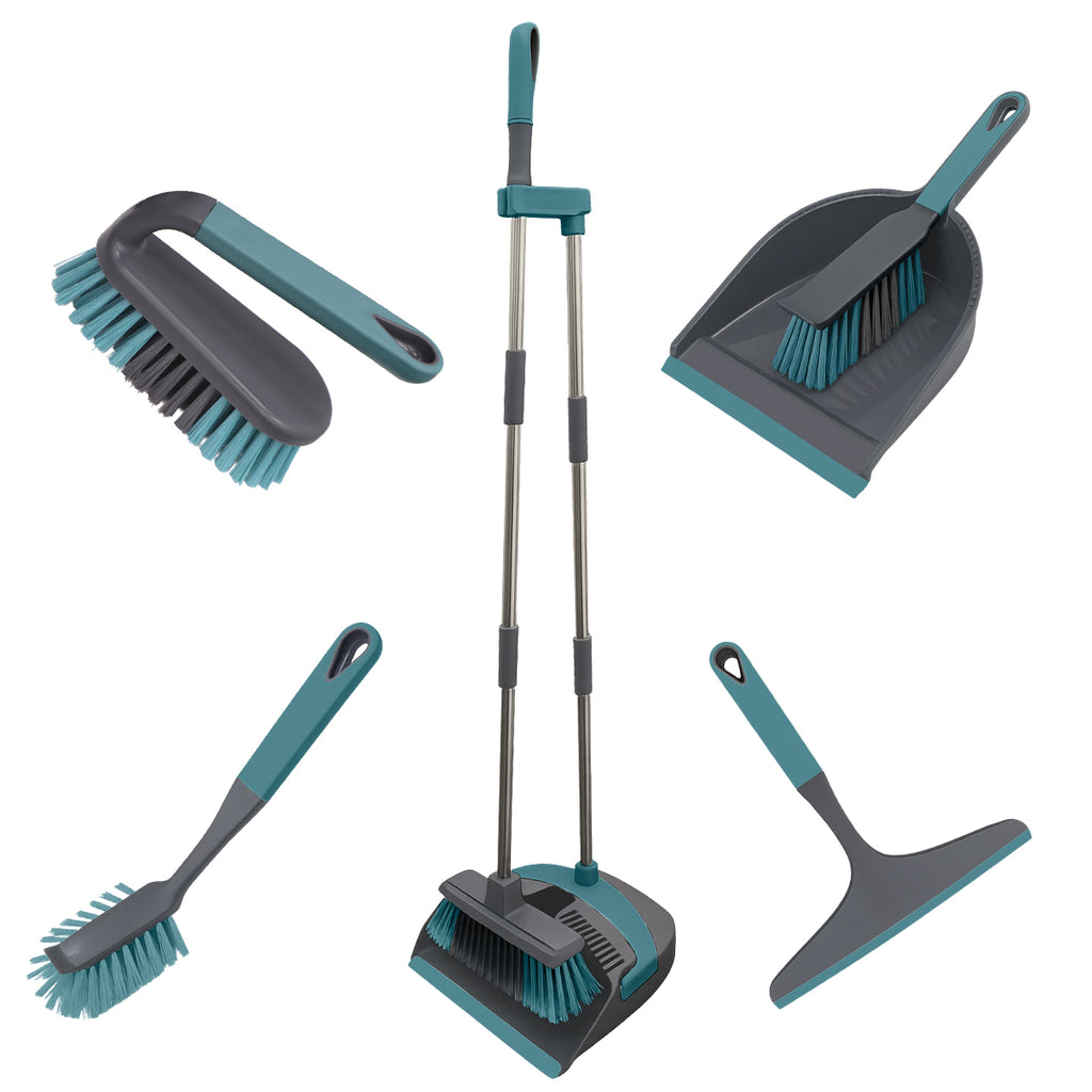 923867-KNIGHT All-in-one 5-Piece Household Cleaning Brush Set - Grey-Teal