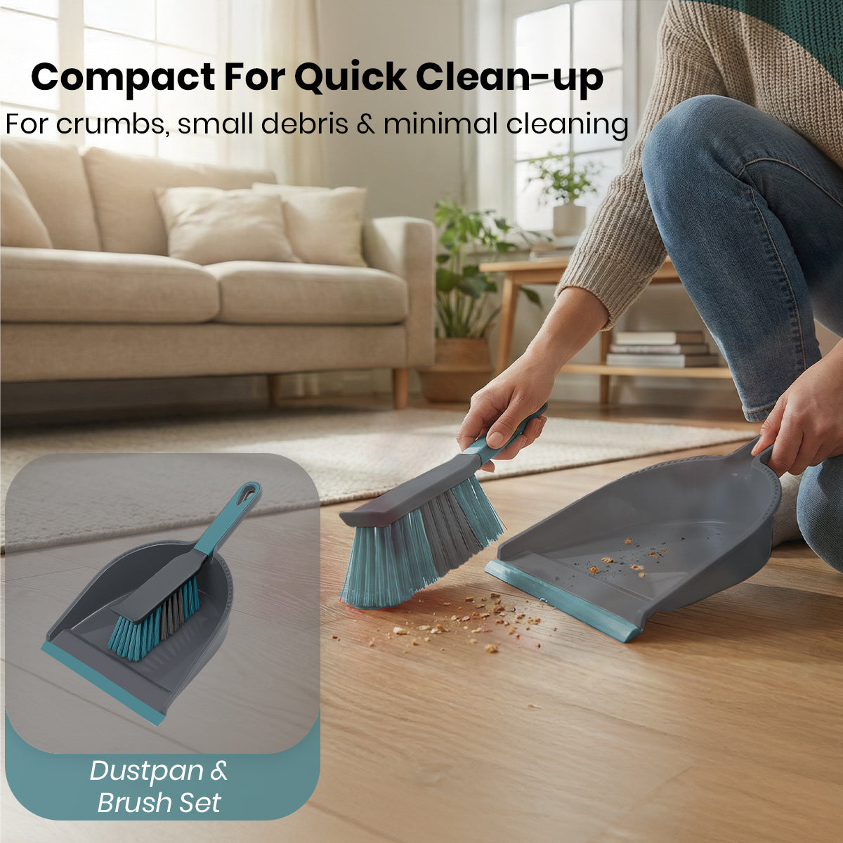 923867-KNIGHT All-in-one 5-Piece Household Cleaning Brush Set - Grey-Teal