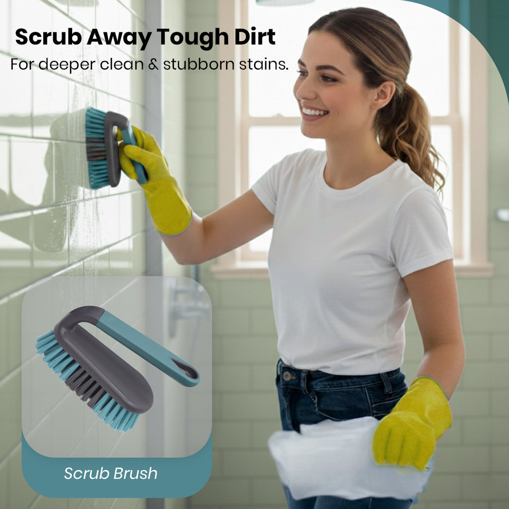 923867-KNIGHT All-in-one 5-Piece Household Cleaning Brush Set - Grey-Teal