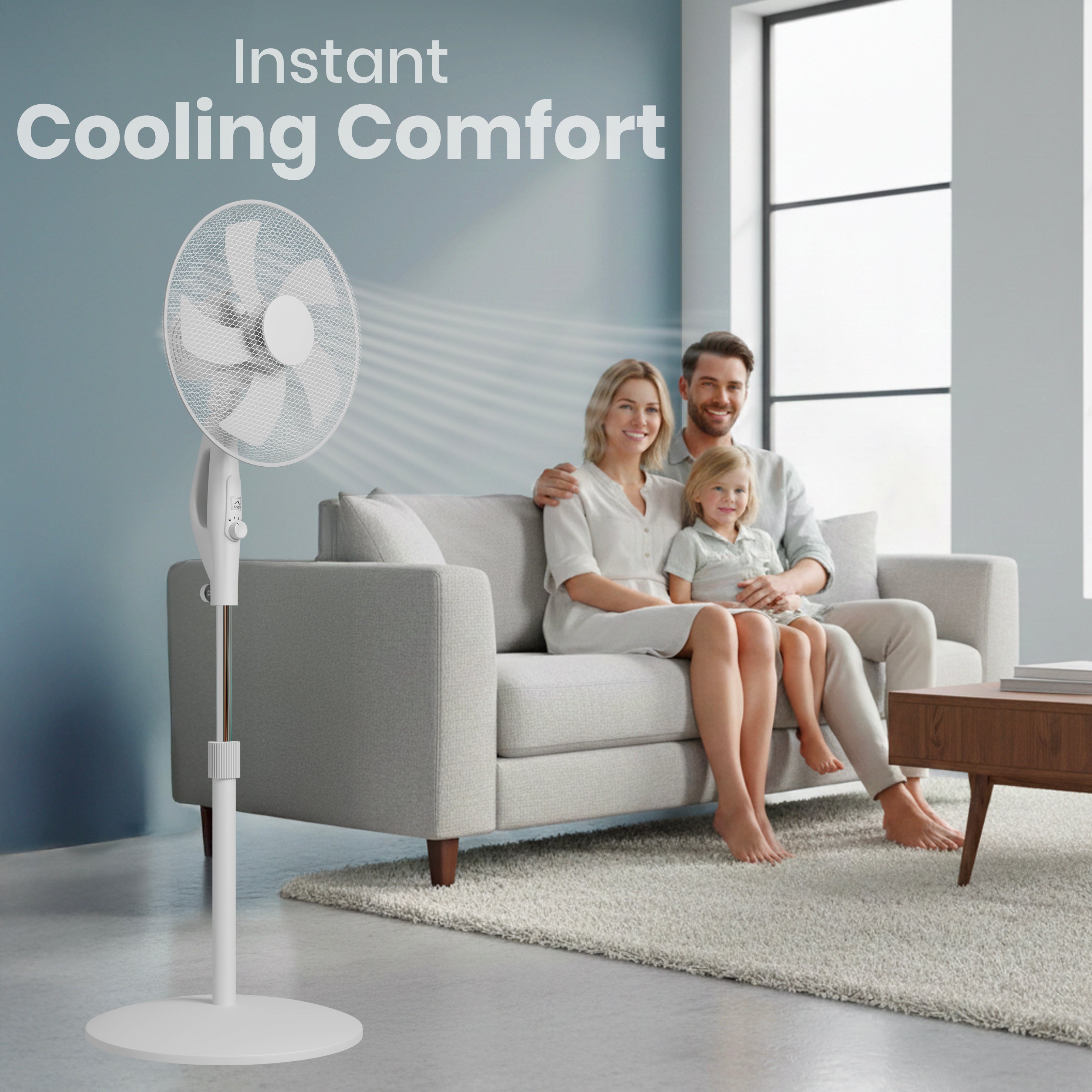 KNIGHT 16" Pedestal Stand Fan with Rotary Knob – White