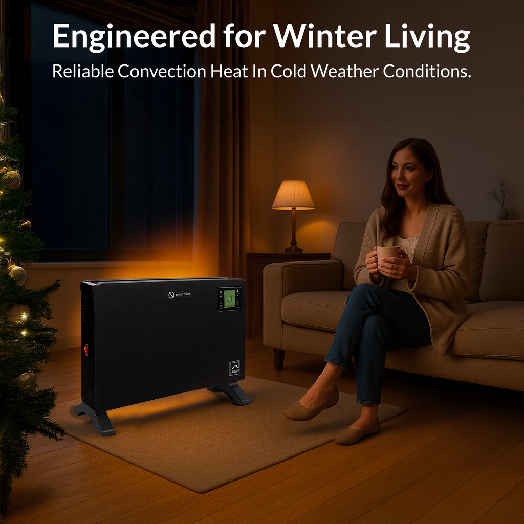 Knight Convector Heater with Remote Control & Timer, Turbo Fan, Freestanding Floor Heater with LED Display, Touch Control Panel, Overheat Protection & Carry Handles – Matt Black