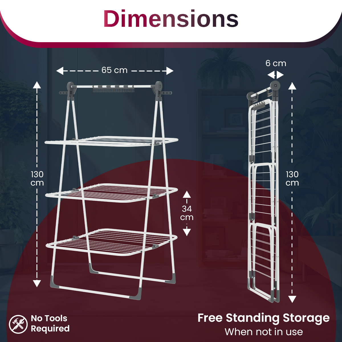 KNIGHT 3‑Tier Clothes Airer – 30m Drying Space, White Grey