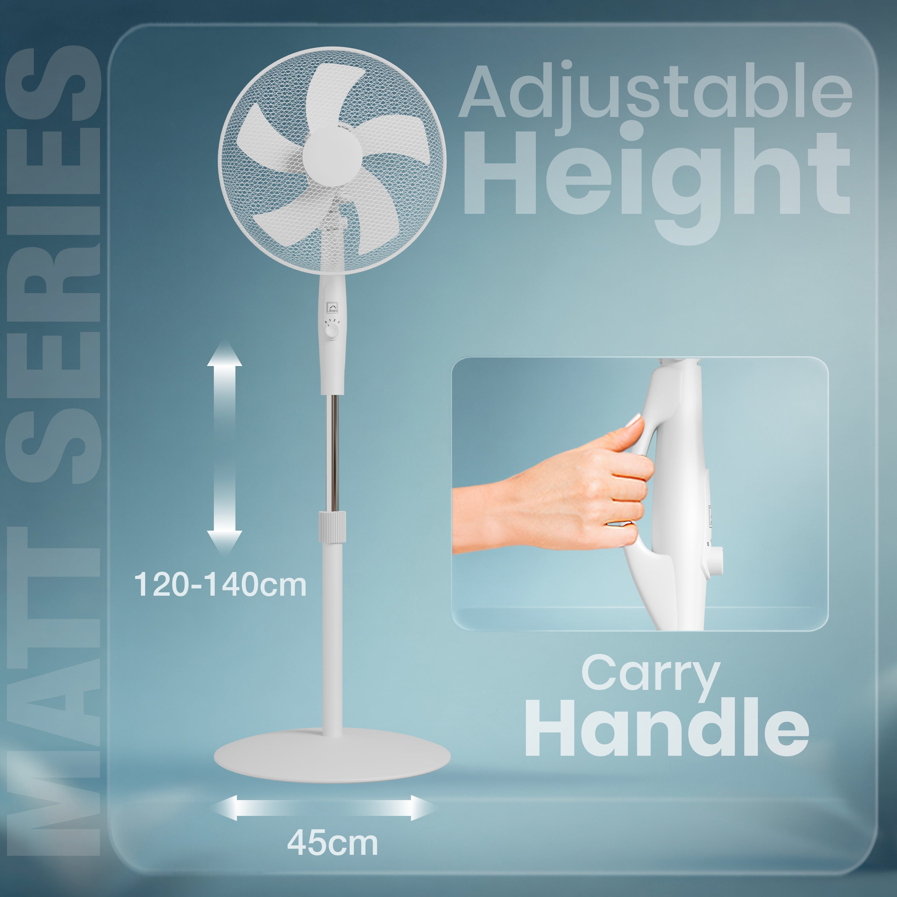 KNIGHT 16" Pedestal Stand Fan with Rotary Knob – White