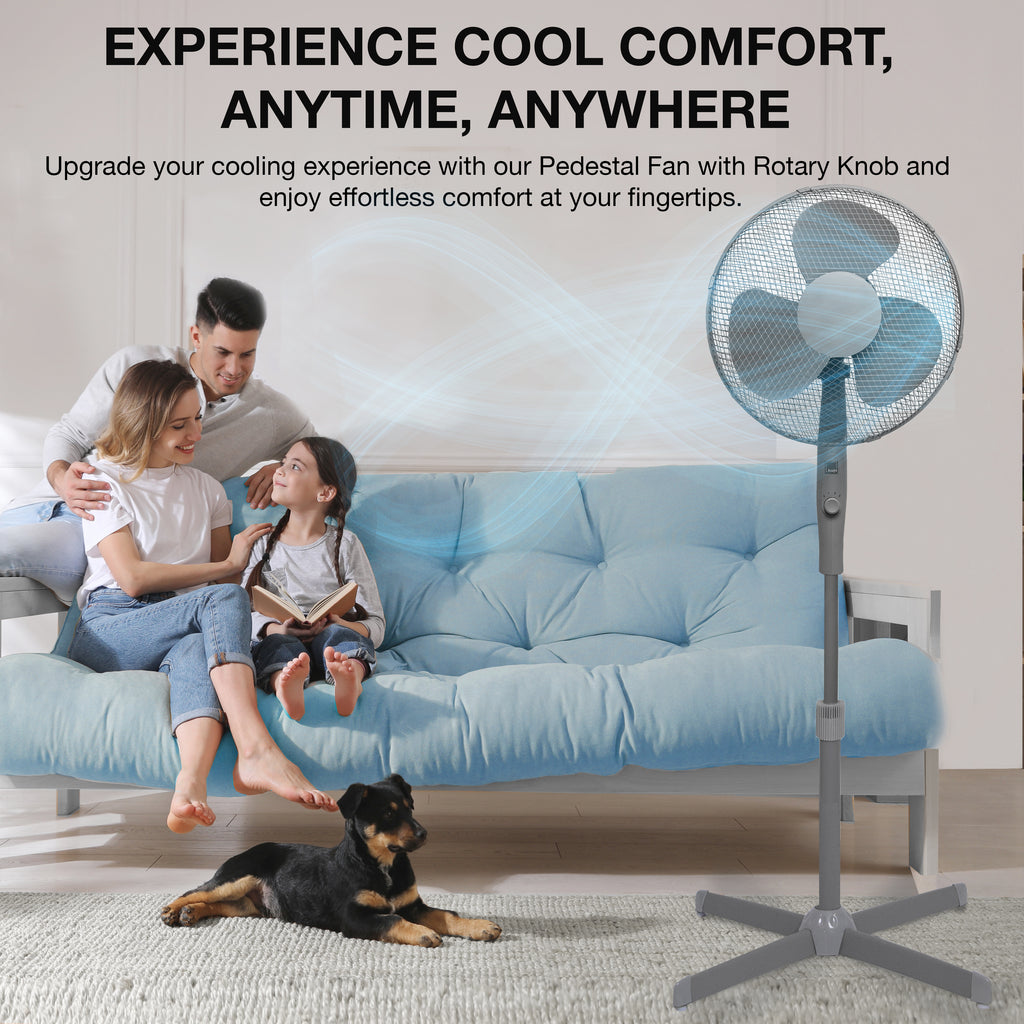 KNIGHT 16" Matt Finish Fan with 4‑Position Rotary Control – Grey