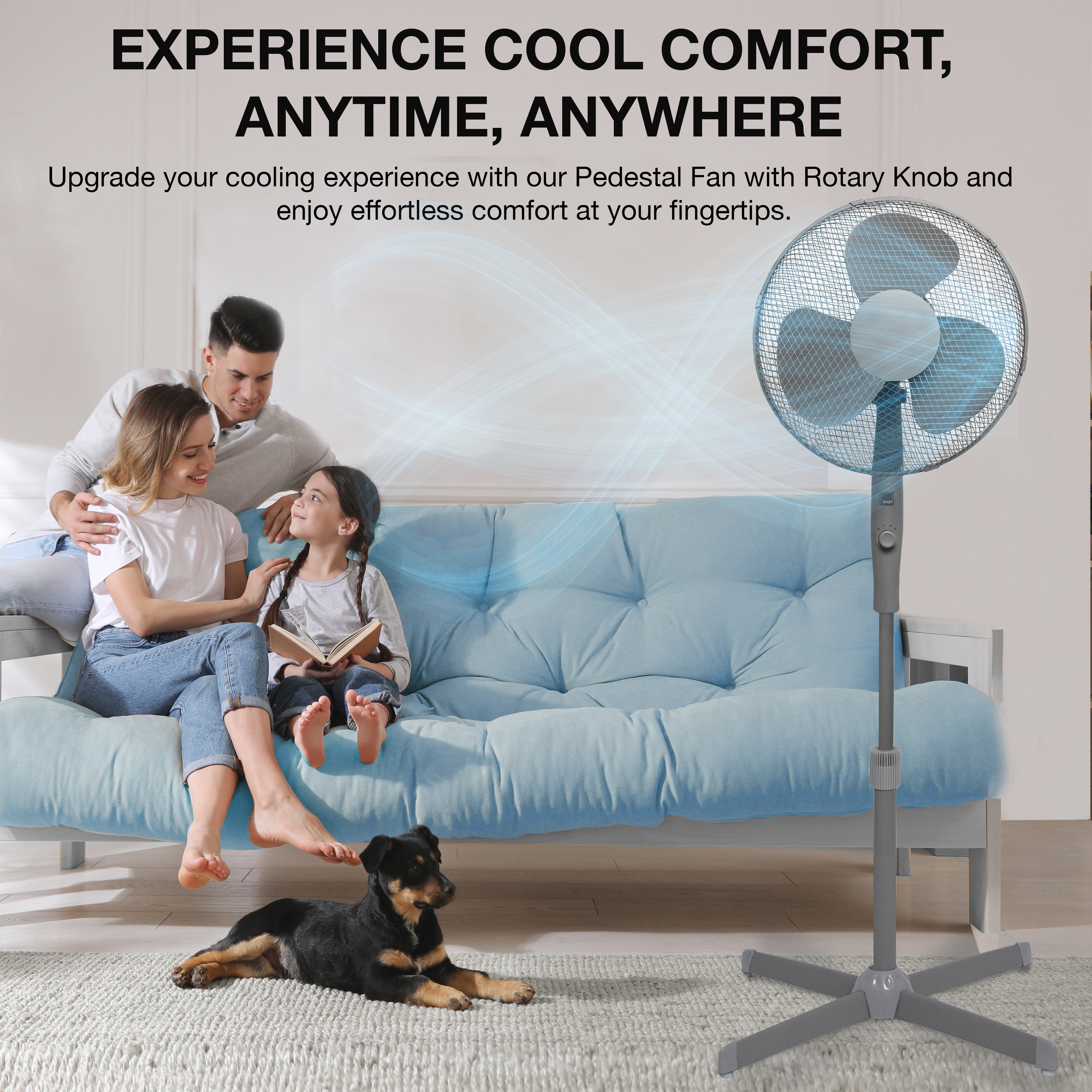 KNIGHT 16" Matt Finish Fan with 4‑Position Rotary Control – Grey