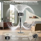 Knight AirFlex 360º Cooling Pedestal Fan with Remote Control 45” Silent DC Motor Floor Fan 8 Wind Speed 8 Hours Timer 120º Vertical & Horizontal Dual Oscillation Adjustable Height Fan for Bedroom [Energy Class A+++]