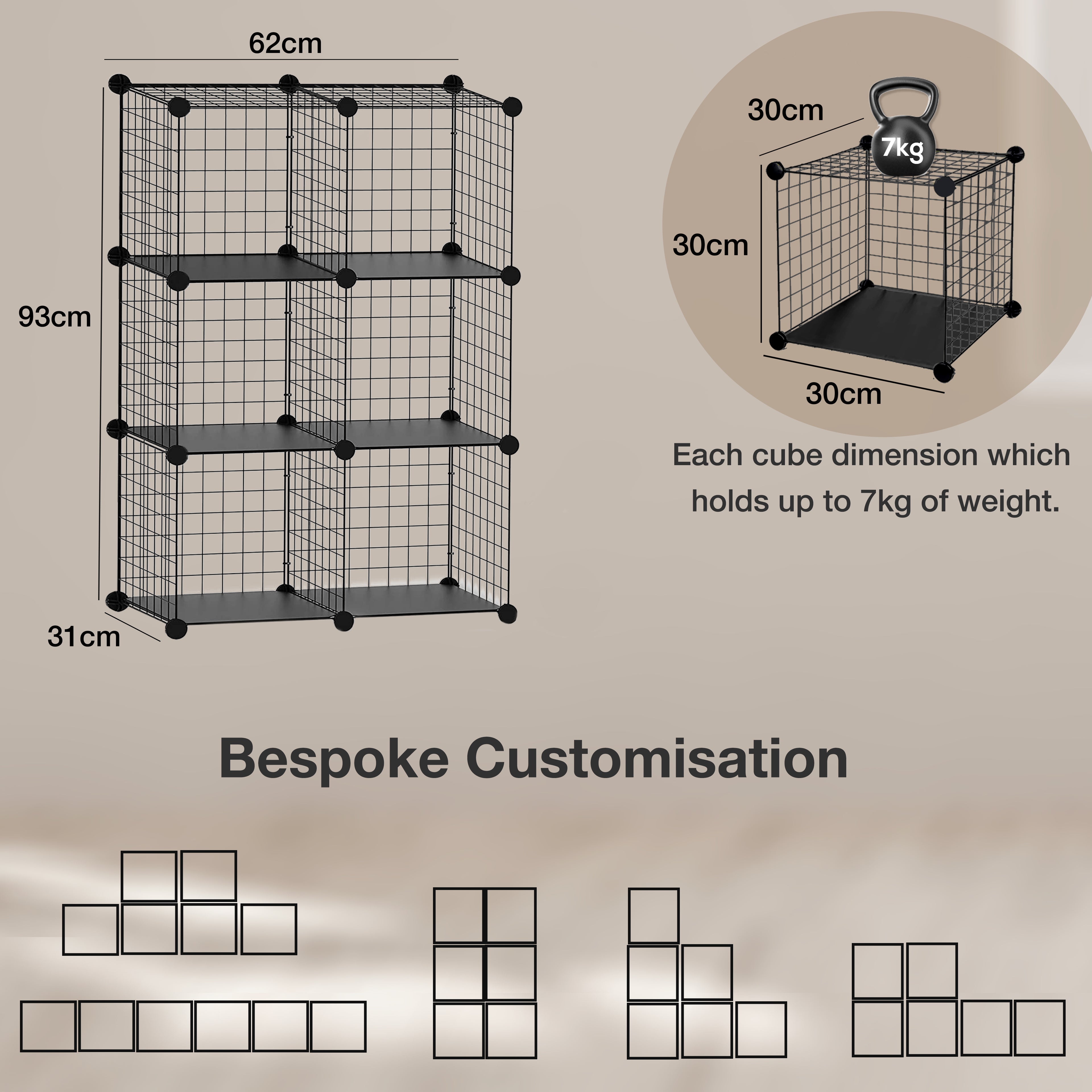 922648-KNIGHT 6 Cube Interlocking Storage Rack-Black