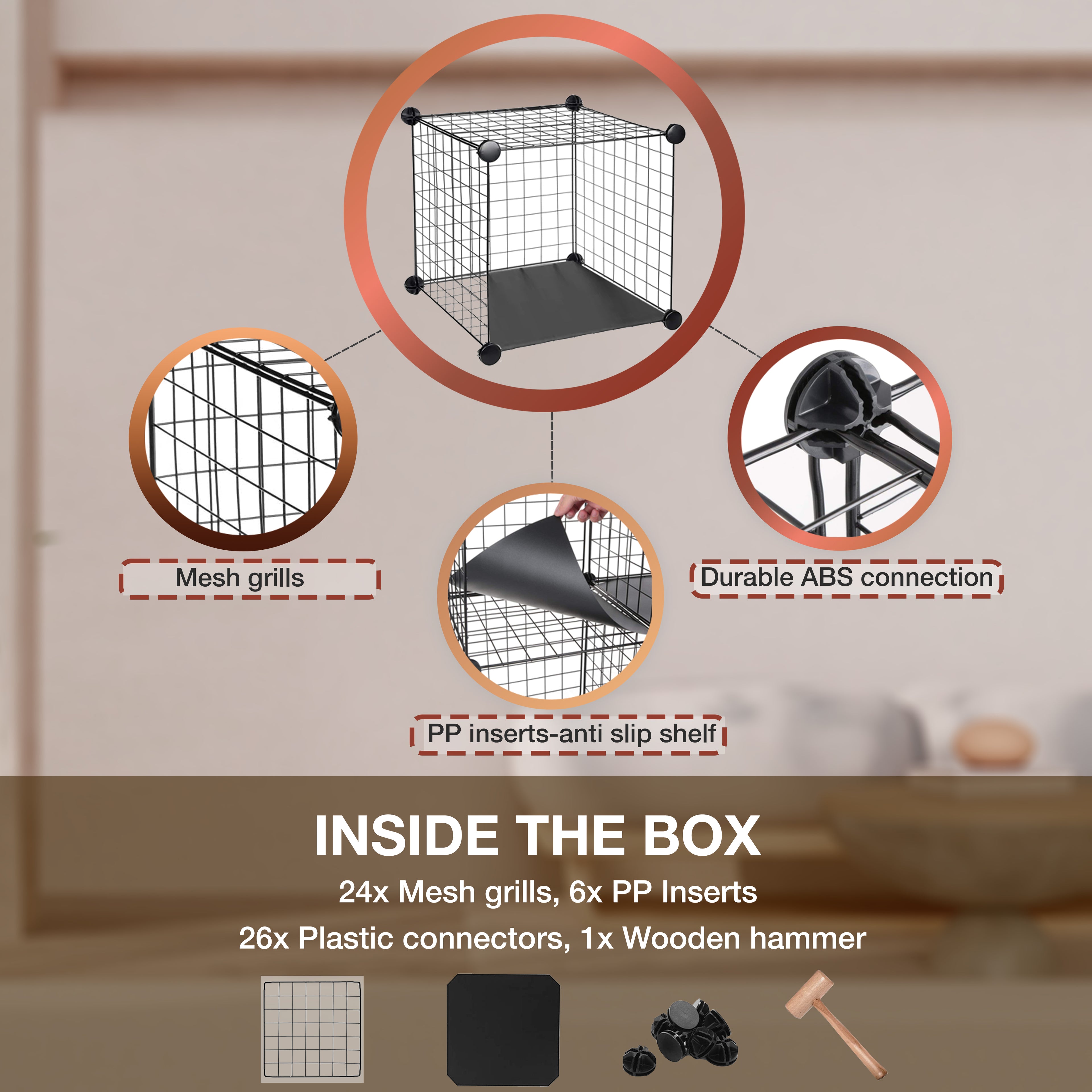 922648-KNIGHT 6 Cube Interlocking Storage Rack-Black