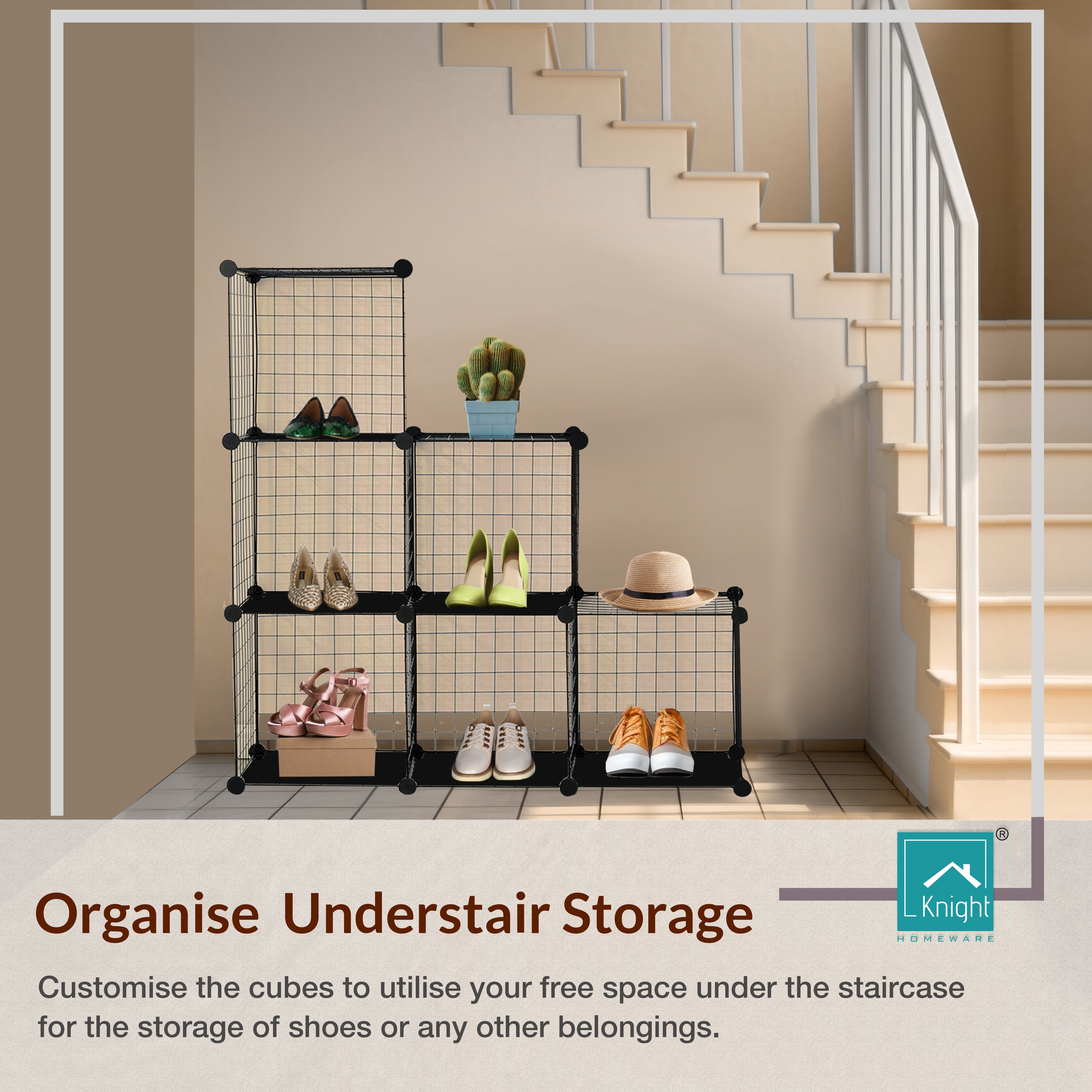 922648-KNIGHT 6 Cube Interlocking Storage Rack-Black