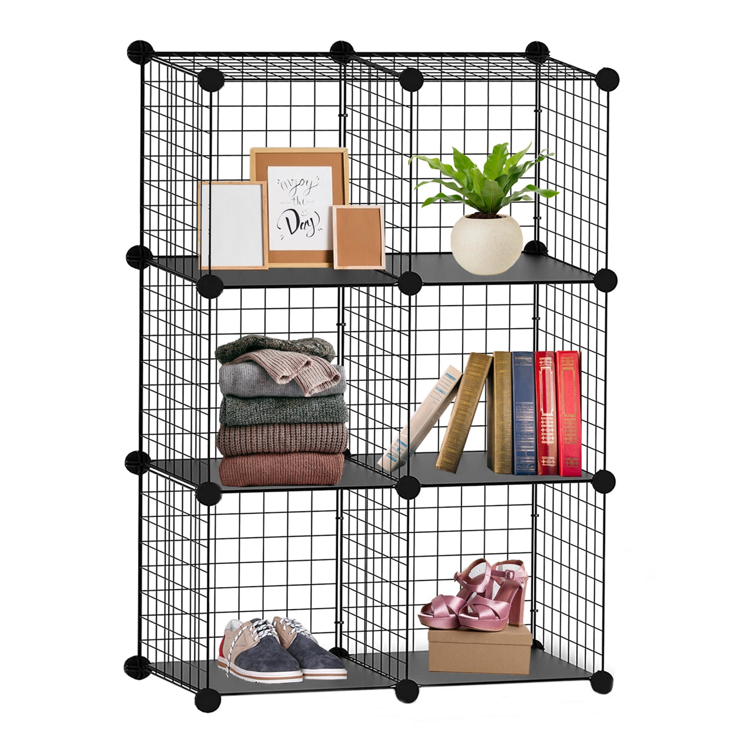 922648-KNIGHT 6 Cube Interlocking Storage Rack-Black