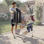 Knight 3 Tier Clothes Airer, 30m Drying Space, Free Standing Foldaway Clothes Drying Rack, Laundry Drying, Non Slip Feet, Extra Hanging Bar with Socks Clip, Space Saving Patent Design (White & Grey)