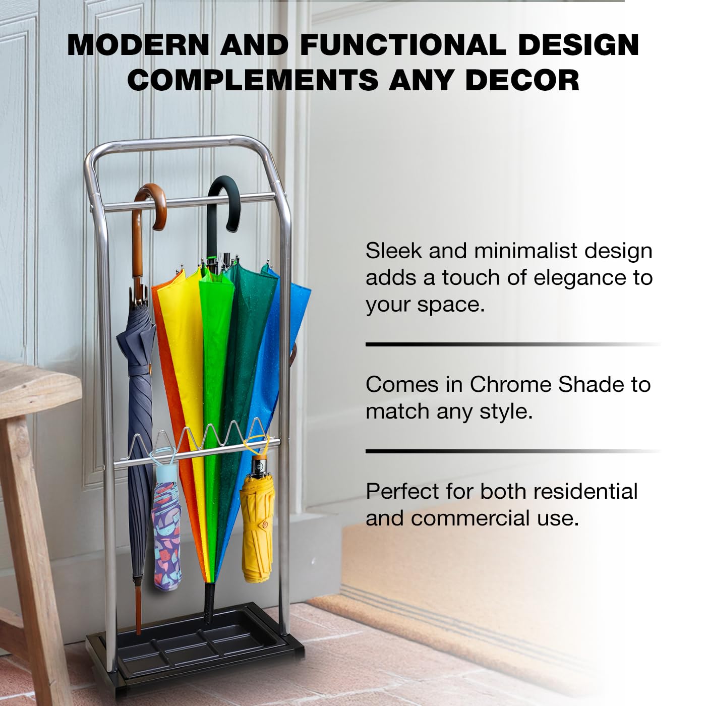 Knight Chrome Umbrella Stand with Removable Drip Tray