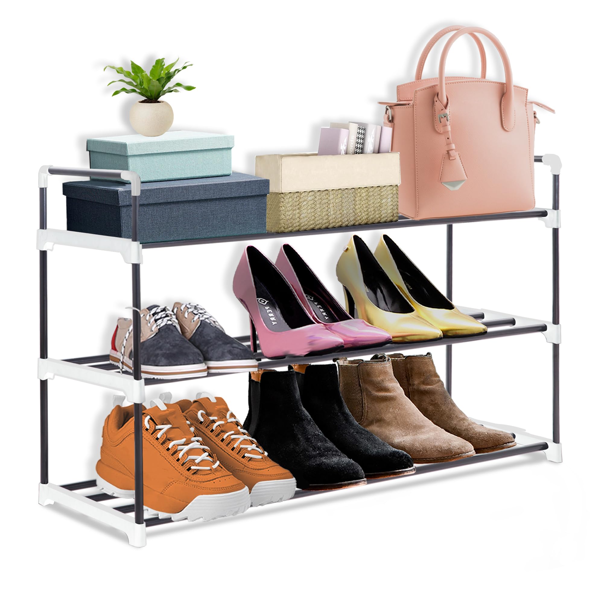 Knight 3 Tier Heavy Duty Metal Shoe Rack-Grey