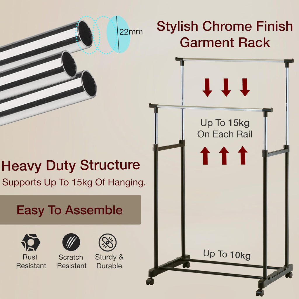 Knight Heavy Duty Clothes Rail-Double-Black