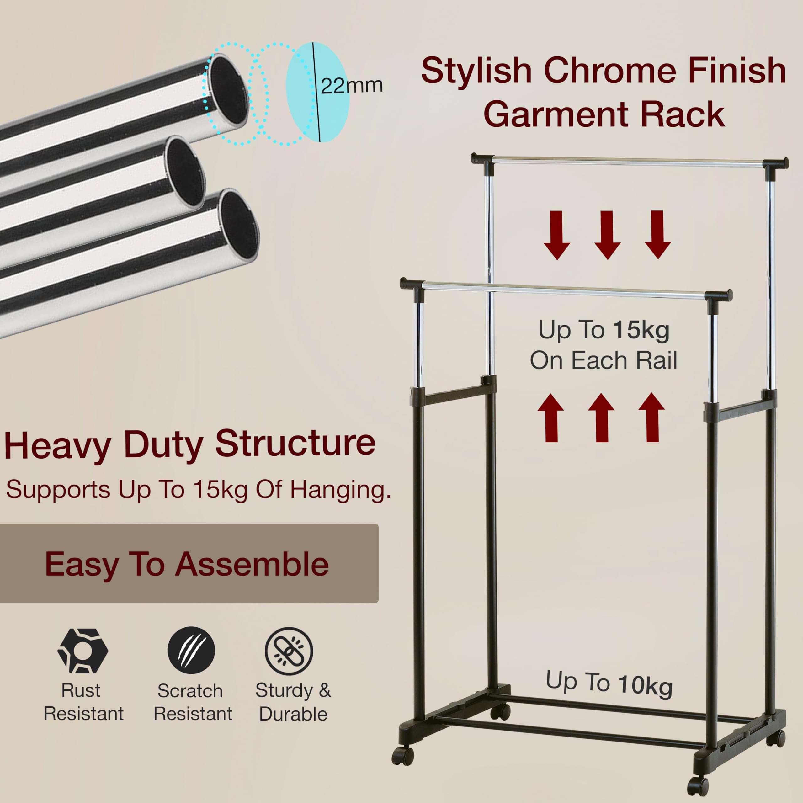 Knight Heavy Duty Clothes Rail-Double-Black