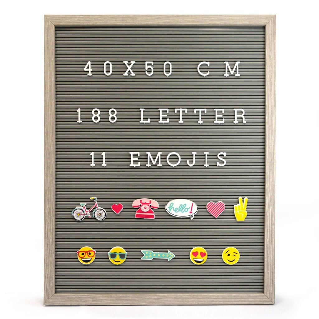 Knight MESSAGE LETTER BOARD, 188 WHITE LETTER, 11 EMOJIS, GREY RUSTIC FRAME.