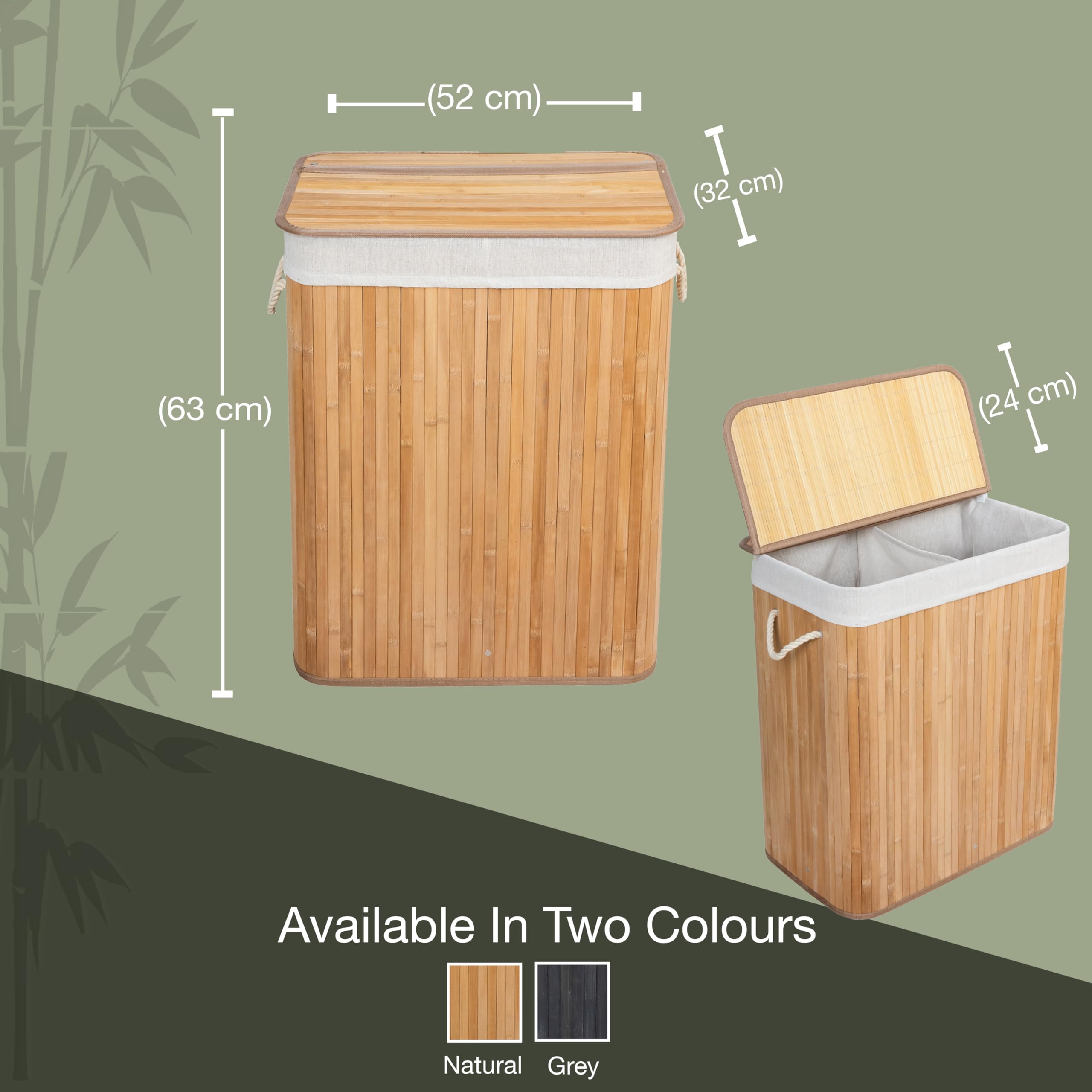 923140-KNIGHT Bamboo Laundry Hamper 105L - Dual Compartment Basket, With Removable & Washable Liner_Natural