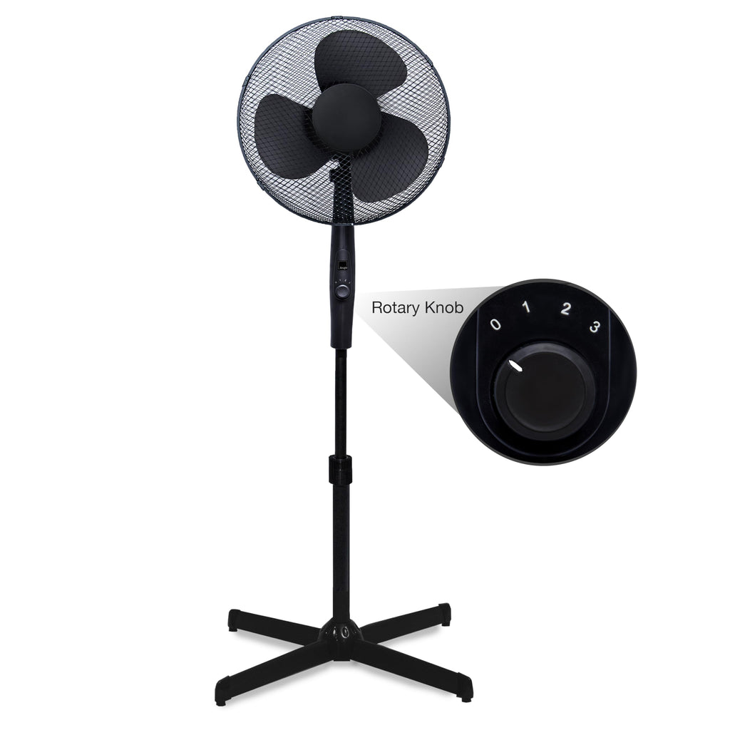 KNIGHT 16" Matt Finish Fan with 4‑Position Rotary Control – Black
