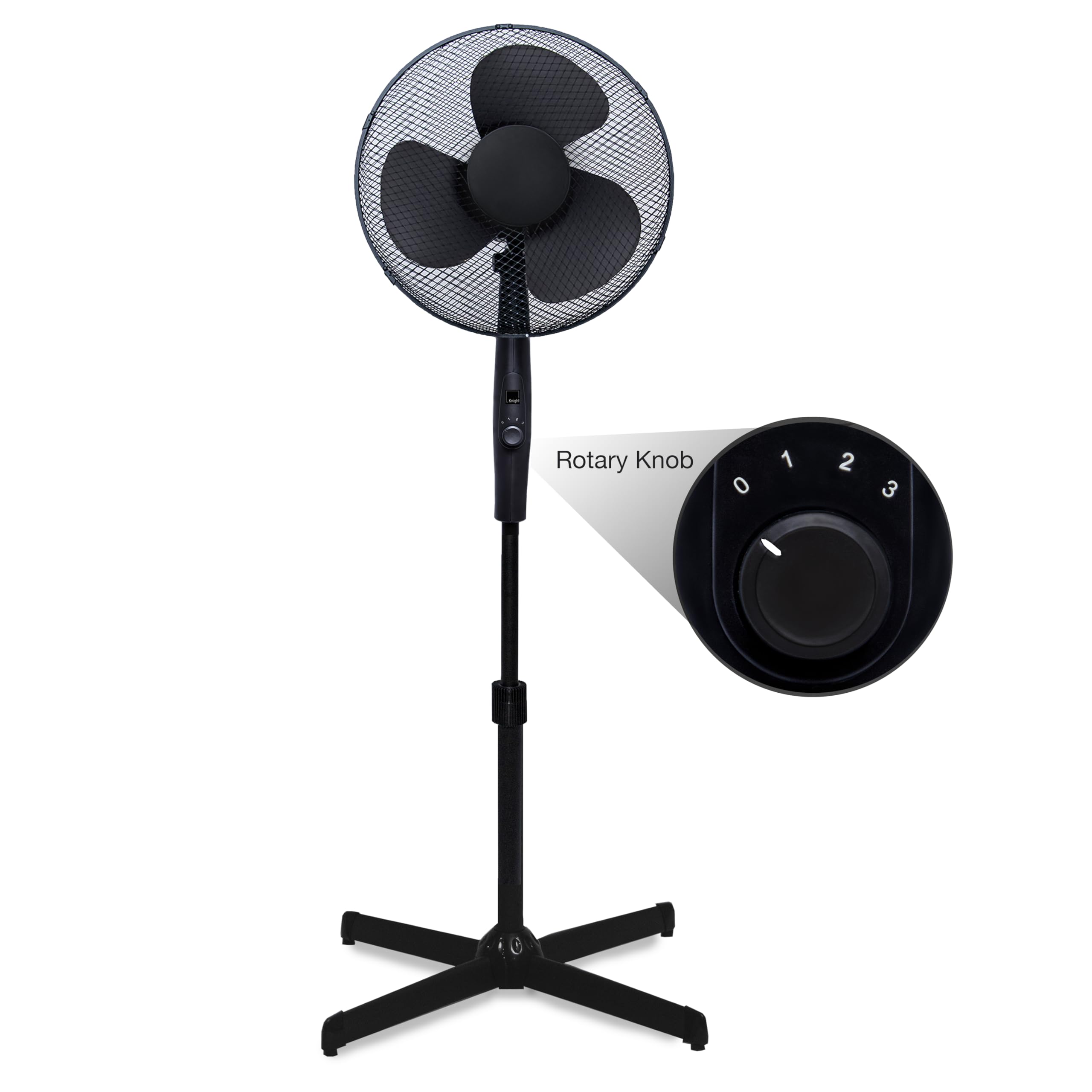 KNIGHT 16" Matt Finish Fan with 4‑Position Rotary Control – Black