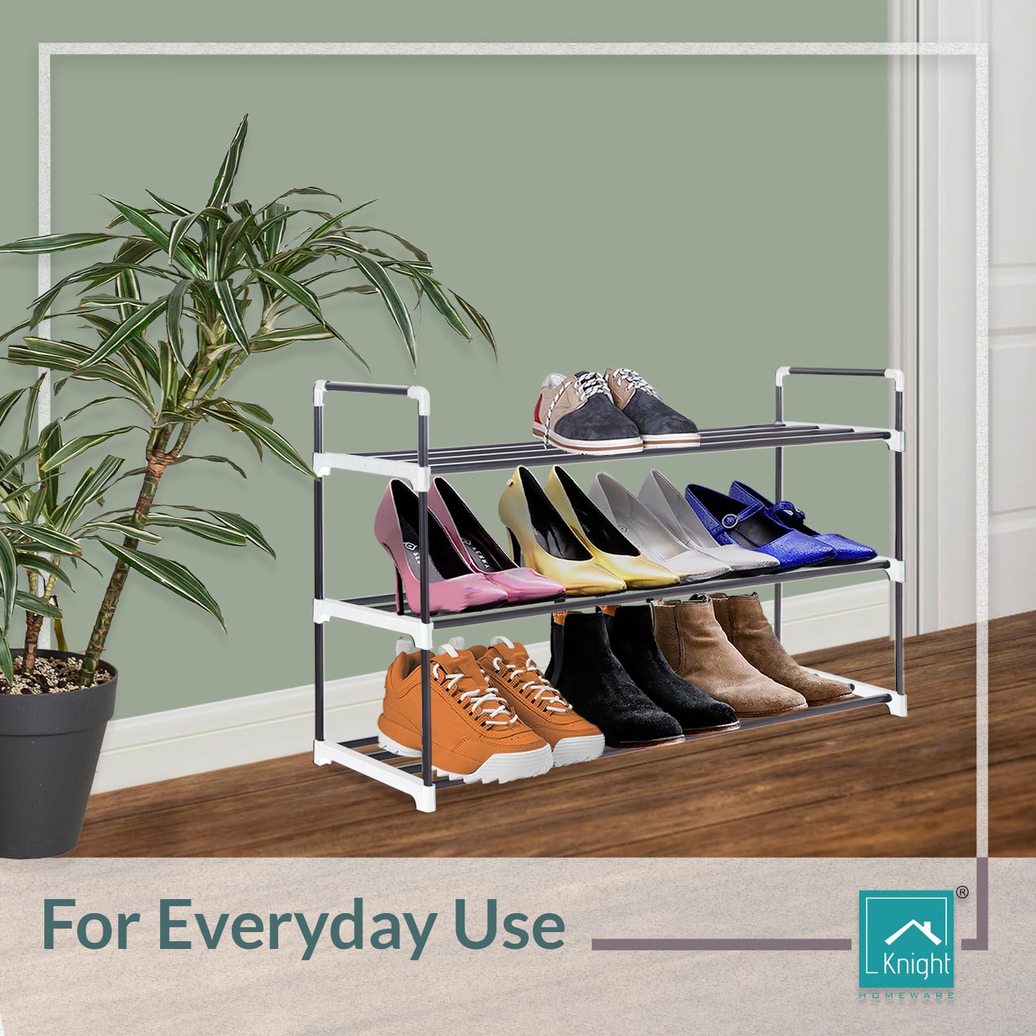 Knight 3 Tier Heavy Duty Metal Shoe Rack-Grey