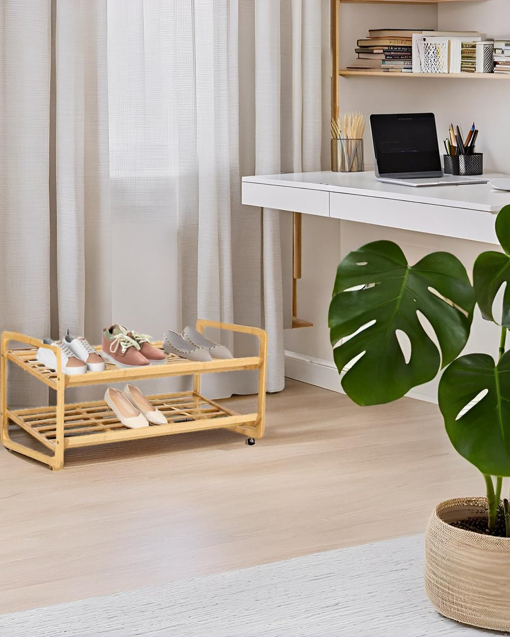 Knight 2 Tier Bamboo Shoe Rack-Natural