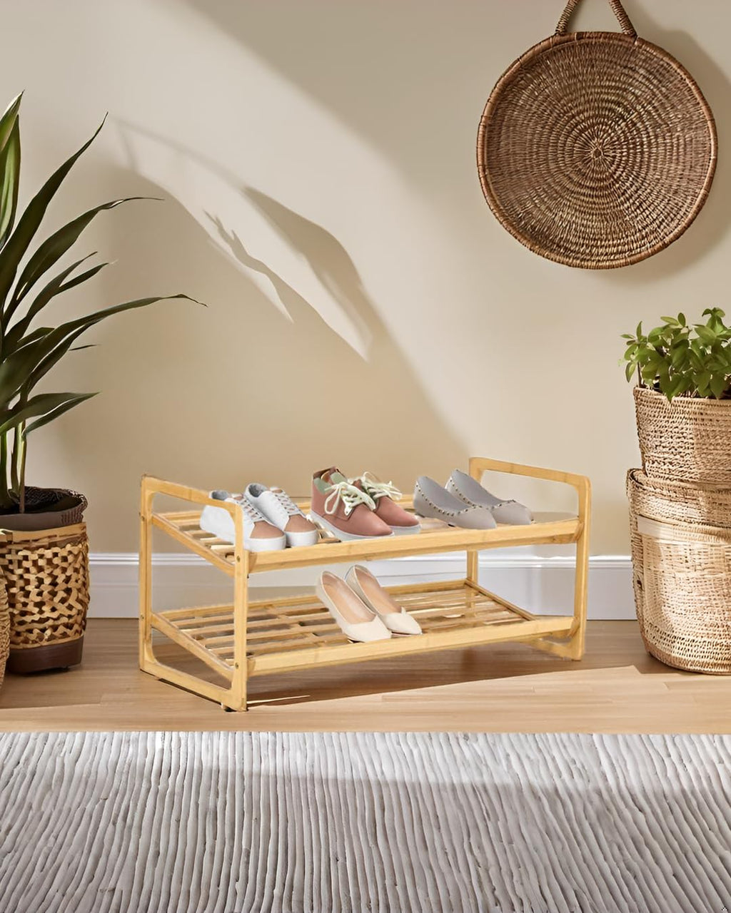 Knight 2 Tier Bamboo Shoe Rack-Natural