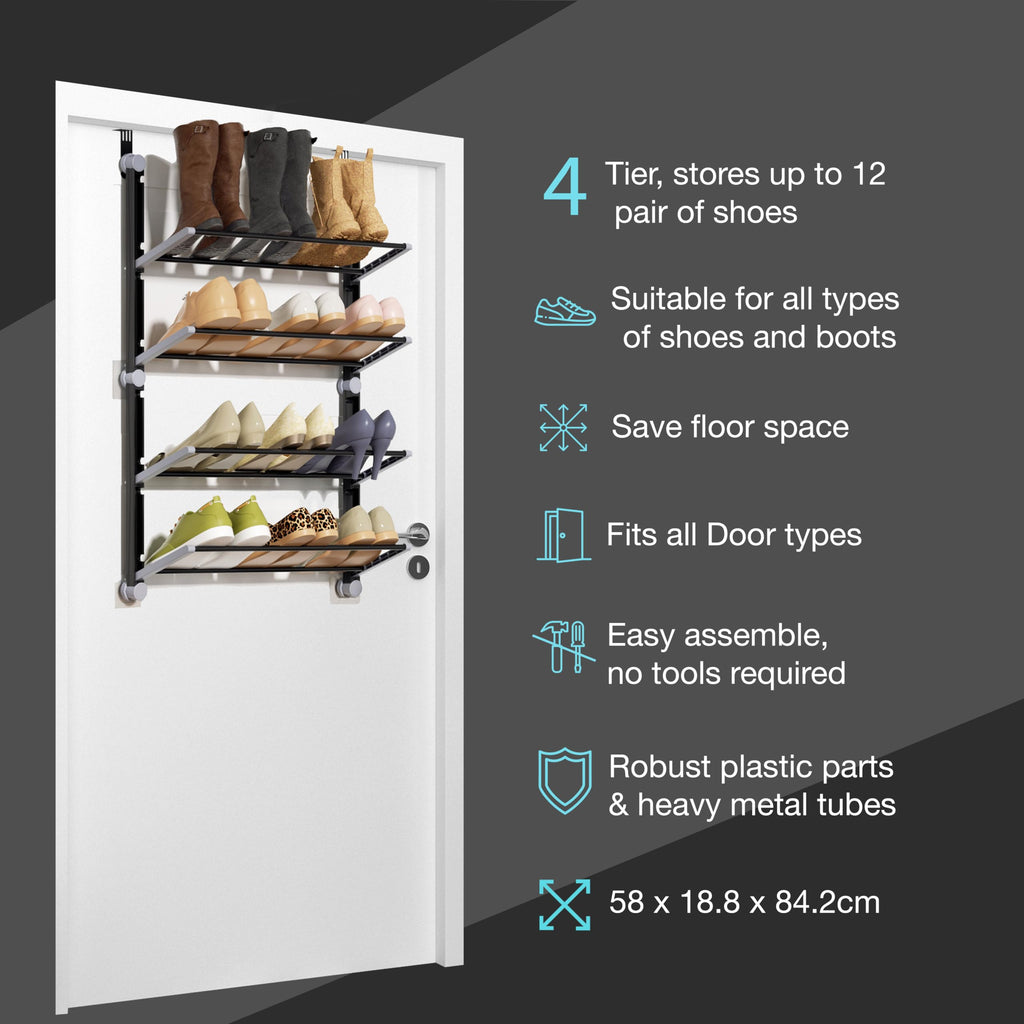 Over‑The‑Door Shoe Storage Organiser – 4‑Tier Hanging Rack| KNIGHT | Black